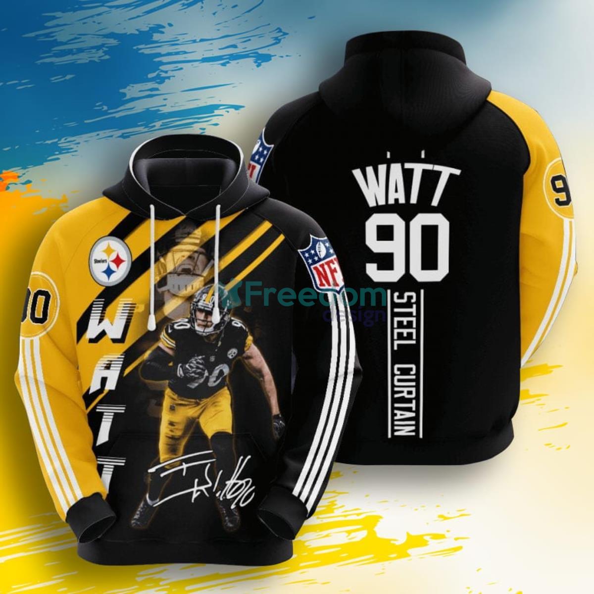 NFL Pittsburgh Steelers T. J. Watt Black Gold Stripes 3D Pullover Hoodie For Fans Product Photo 1