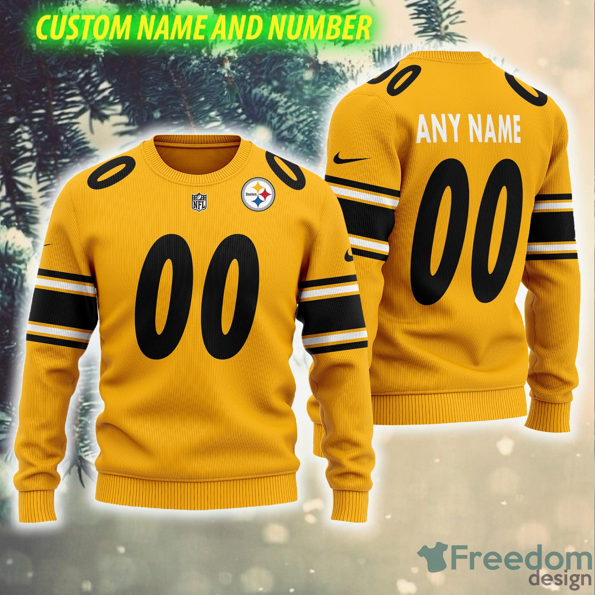 NFL Pittsburgh Steelers T. J. Watt Wool Comfy AOP Ugly Christmas Sweater  Yellow Custom Number And Name Gift Fans - Freedomdesign