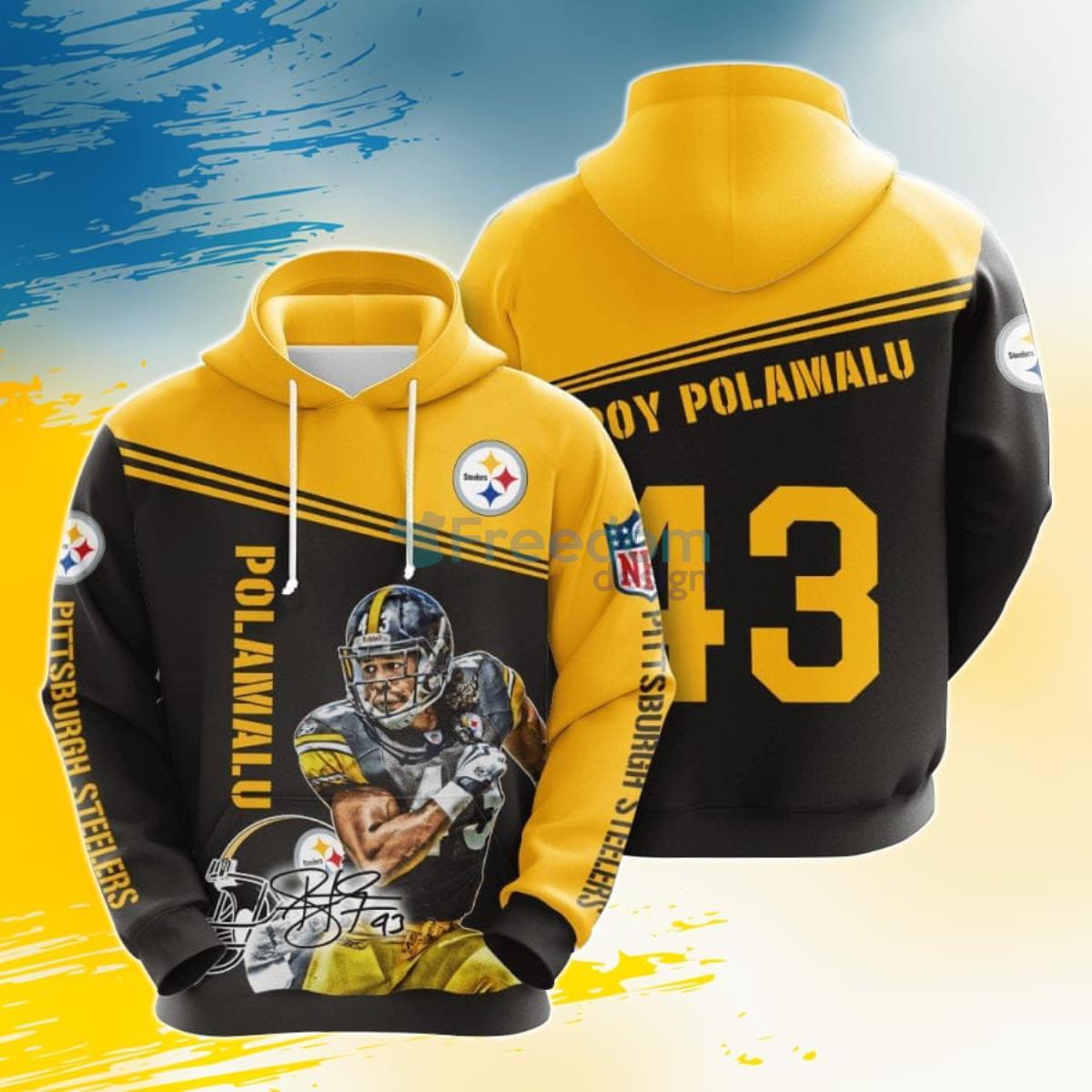 NFL Pittsburgh Steelers Troy Polamalu Black Gold 3D Pullover Hoodie For Fans Product Photo 1