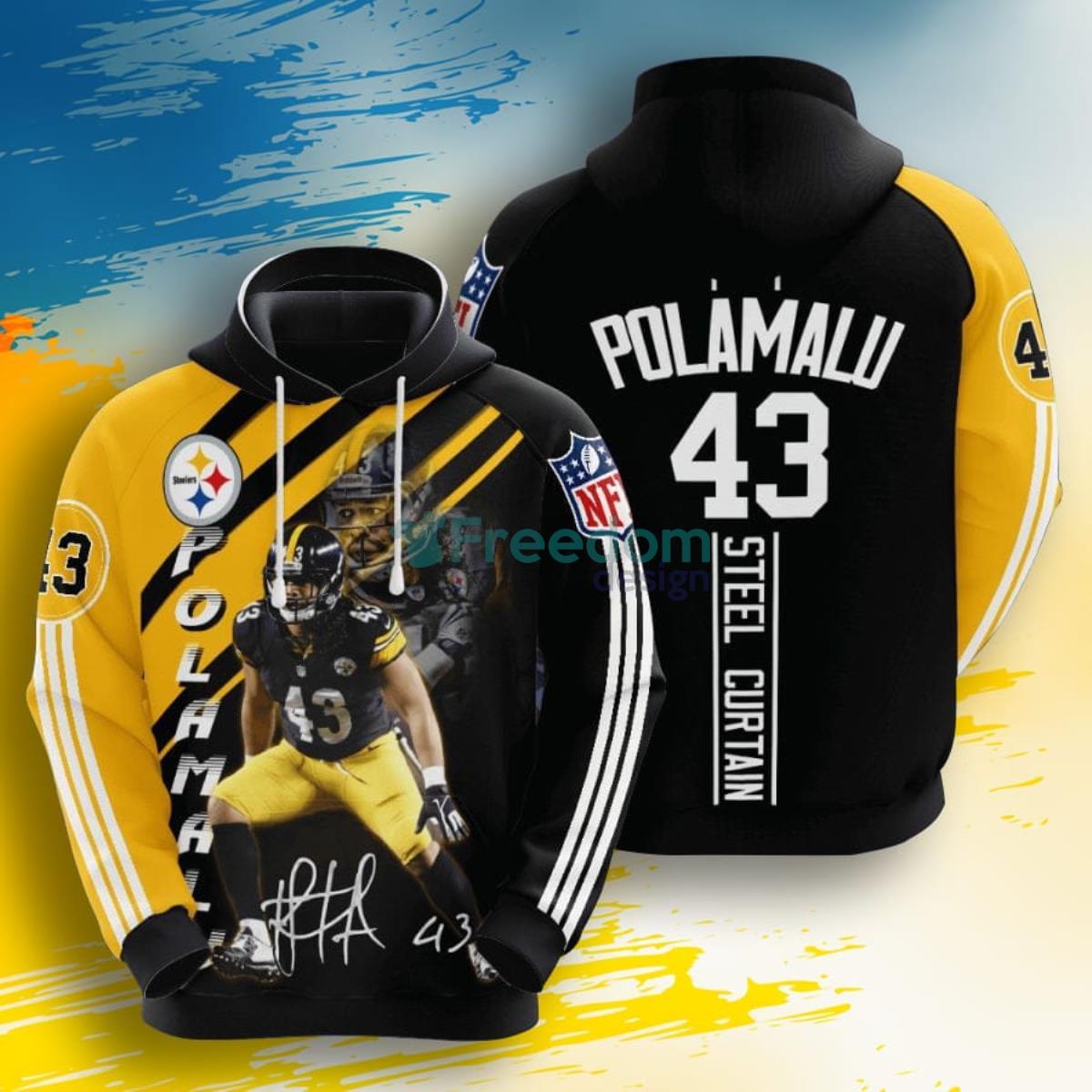 NFL Pittsburgh Steelers Troy Polamalu Black Gold Stripes 3D Pullover Hoodie For Fans Product Photo 1