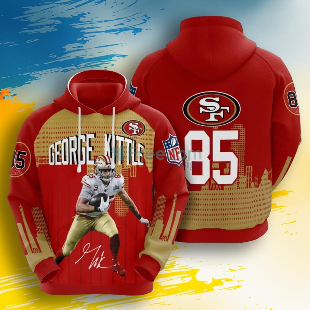 NFL San Francisco 49ers George Kittle Red Gold 3D Pullover Hoodie For Fans Product Photo 1