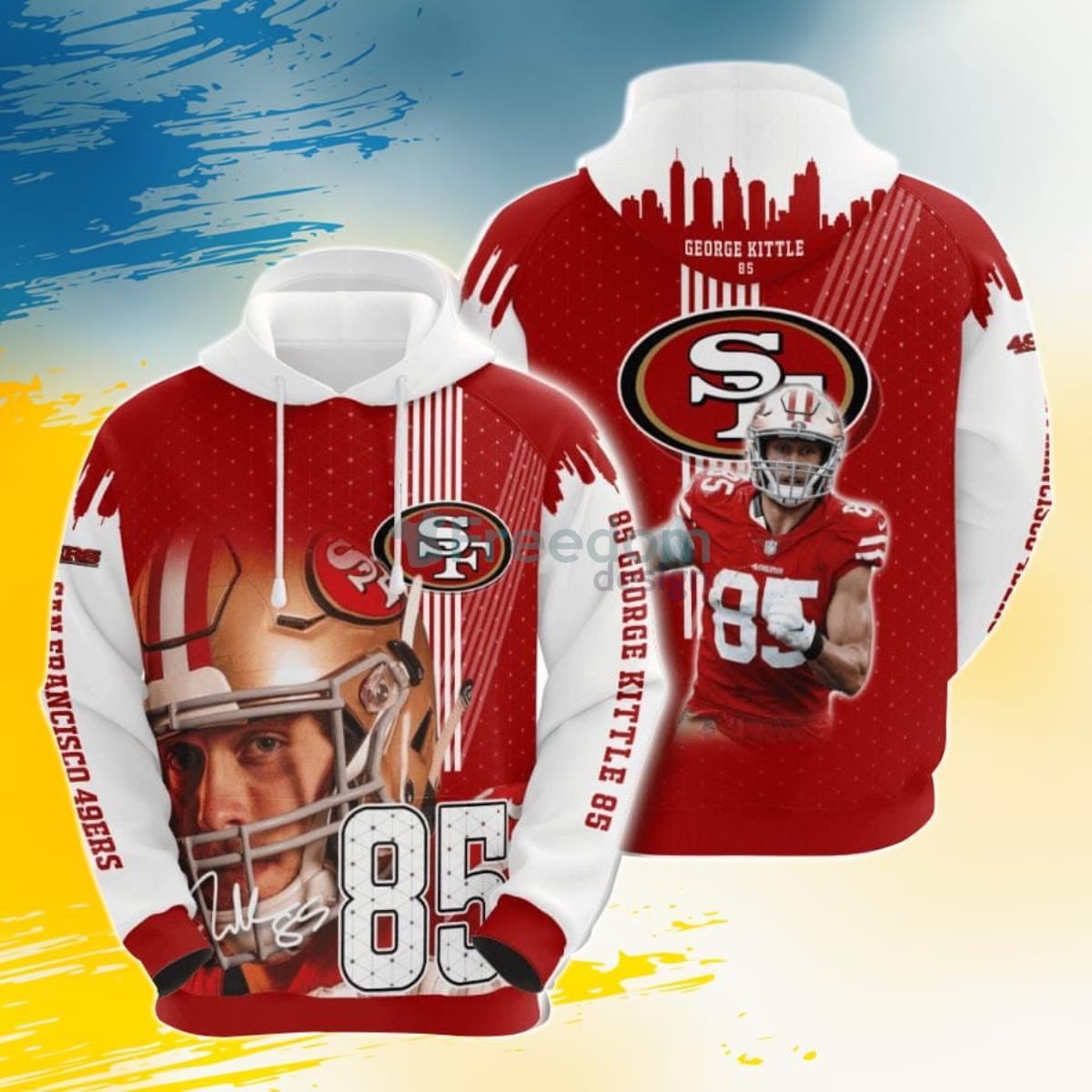 NFL San Francisco 49ers George Kittle Red White 3D Pullover Hoodies For Real Fans Product Photo 1