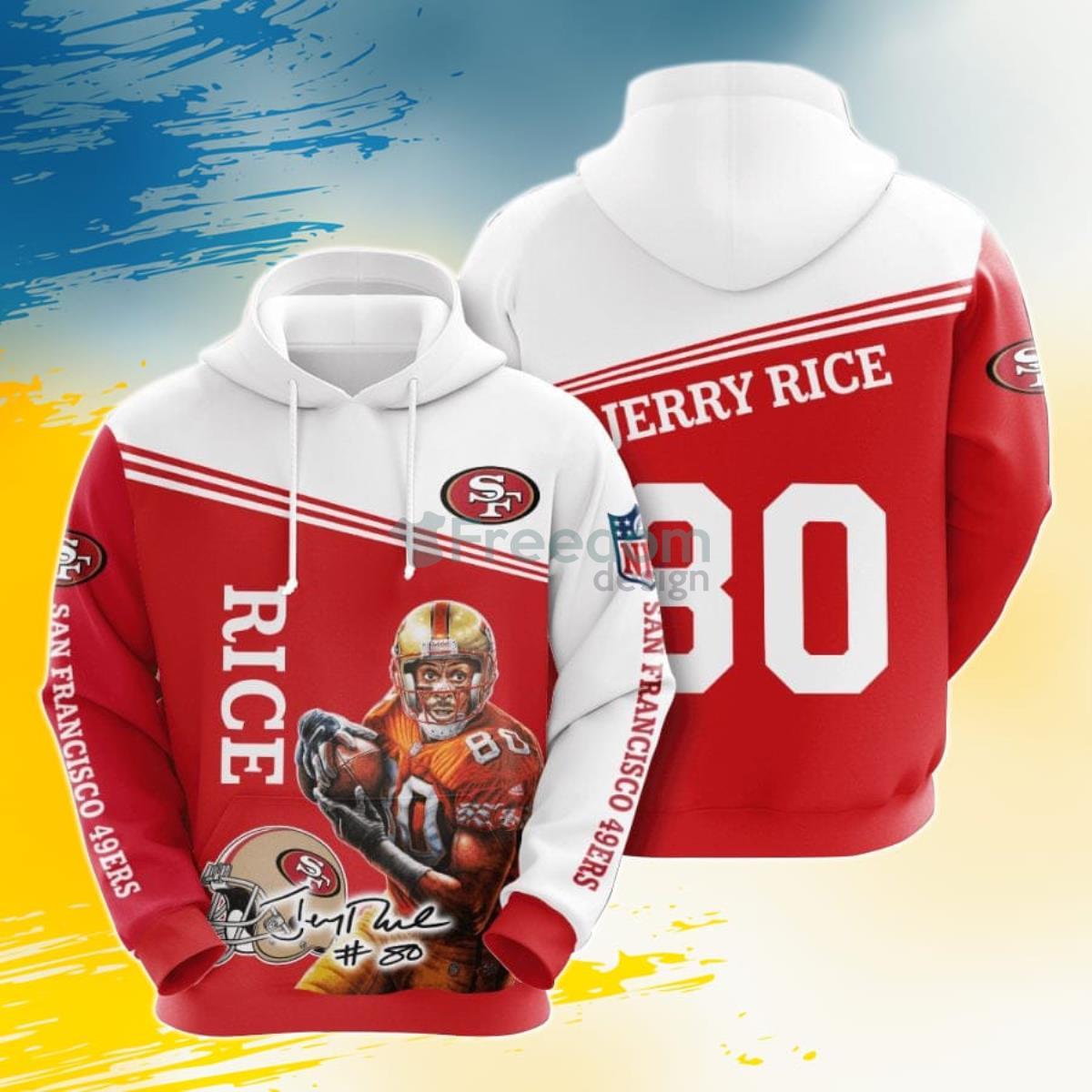 NFL San Francisco 49ers Jerry Rice Red White 3D Pullover Hoodie For Fans Product Photo 1