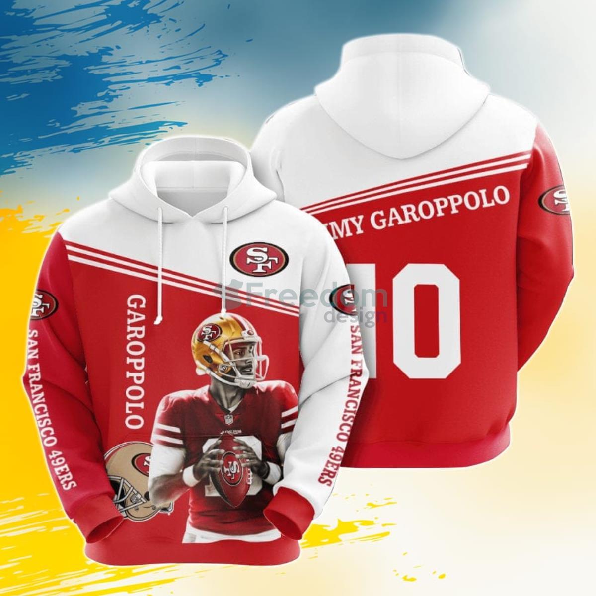 NFL San Francisco 49ers Jimmy Garoppolo Red White 3D Pullover Hoodie For Fans Product Photo 1