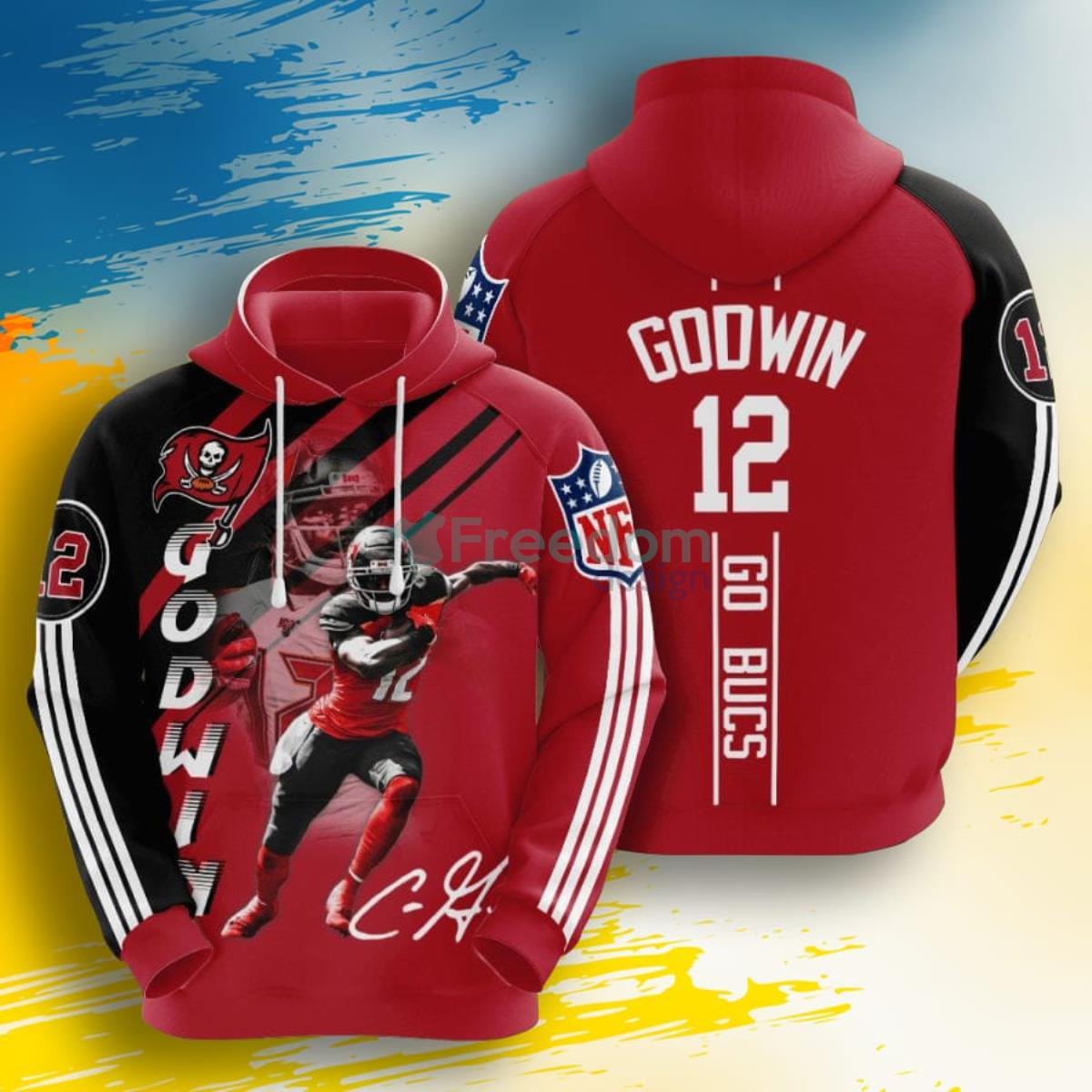 NFL Tampa Bay Buccaneers Chris Godwin Red Pewter Stripes 3D Pullover Hoodie For Fans Product Photo 1