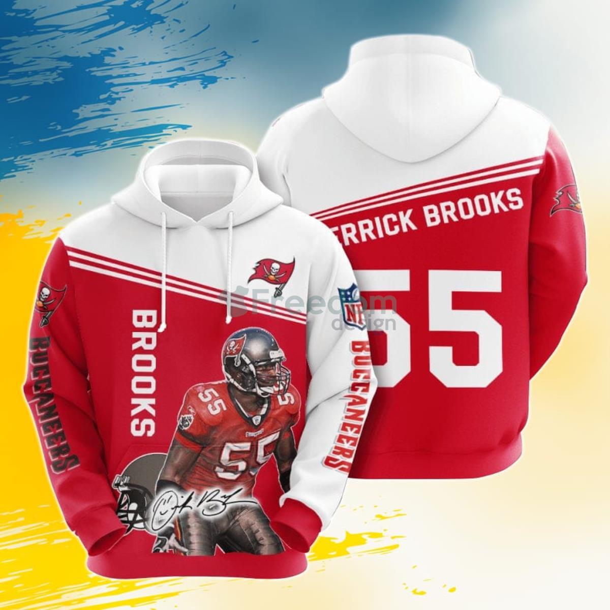 NFL Tampa Bay Buccaneers Derrick Brooks Bay Red White 3D Pullover Hoodie For Fans Product Photo 1