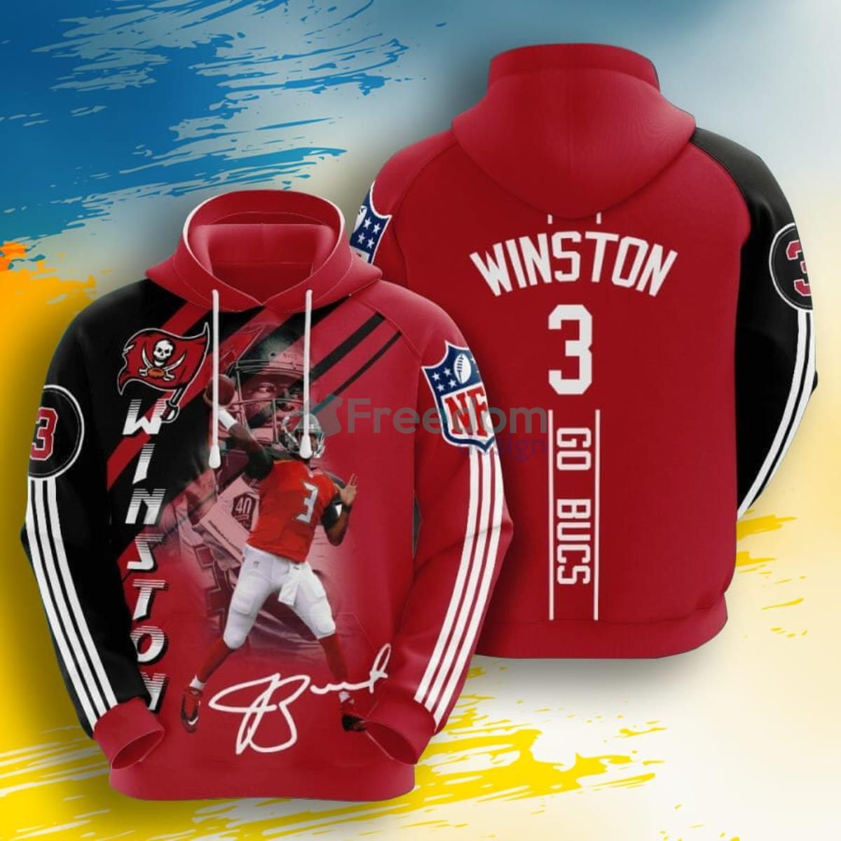 NFL Tampa Bay Buccaneers Jameis Winston Red Black 3D Pullover Hoodie For Fans Product Photo 1