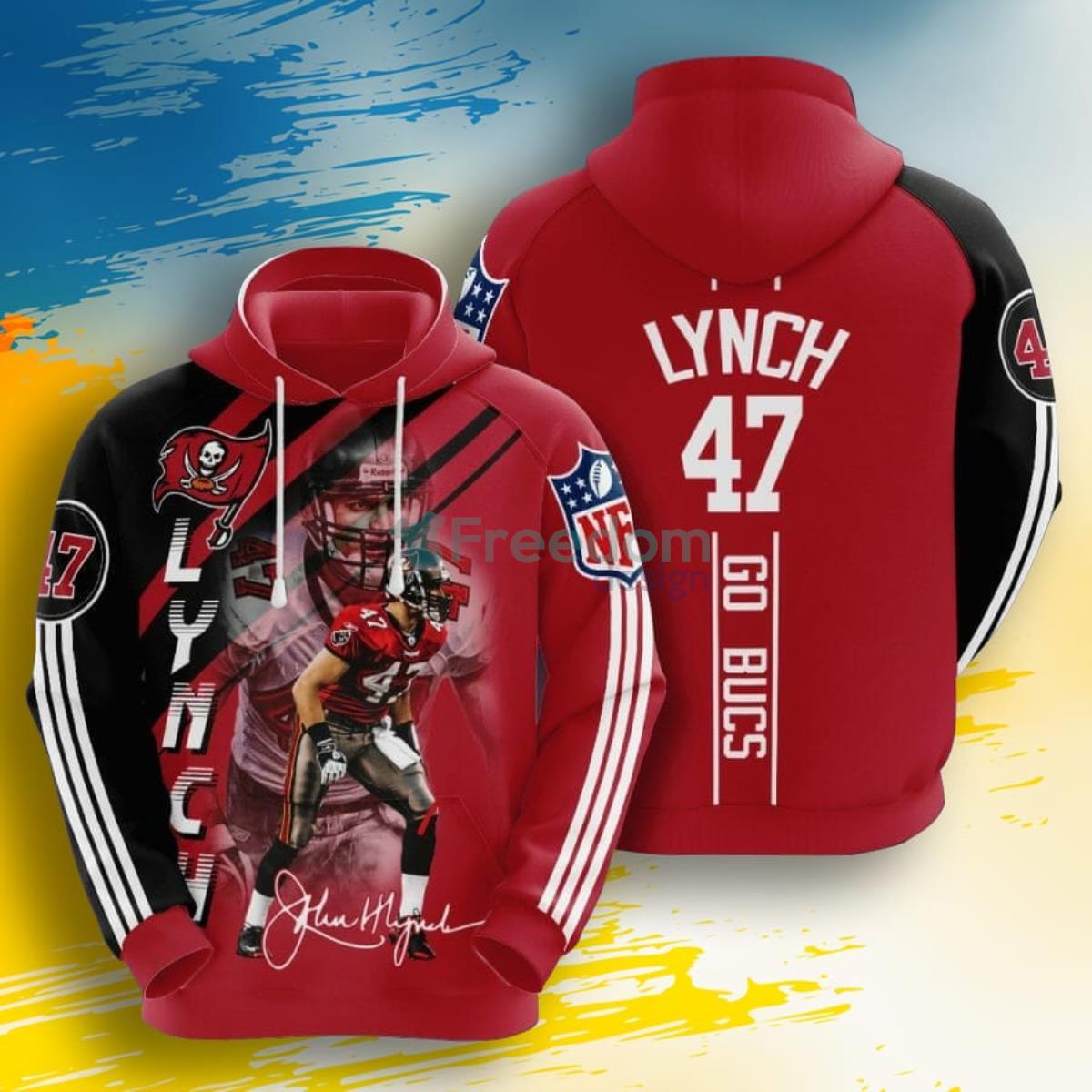 NFL Tampa Bay Buccaneers John Lynch Red Black 3D Pullover Hoodie For Fans Product Photo 1