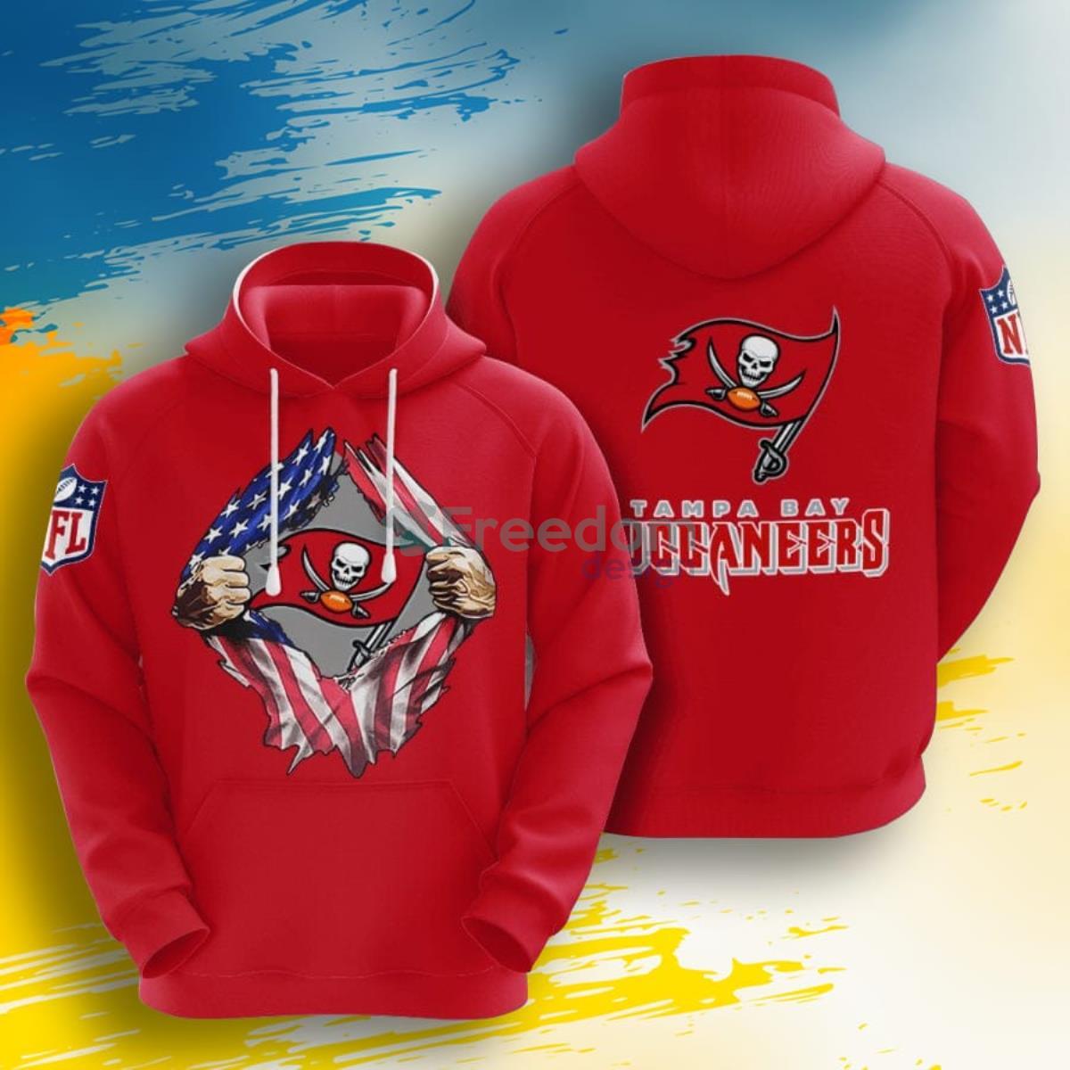 NFL Tampa Bay Buccaneers Tearing Open Logo 3D Pullover Hoodie For Fans Product Photo 1