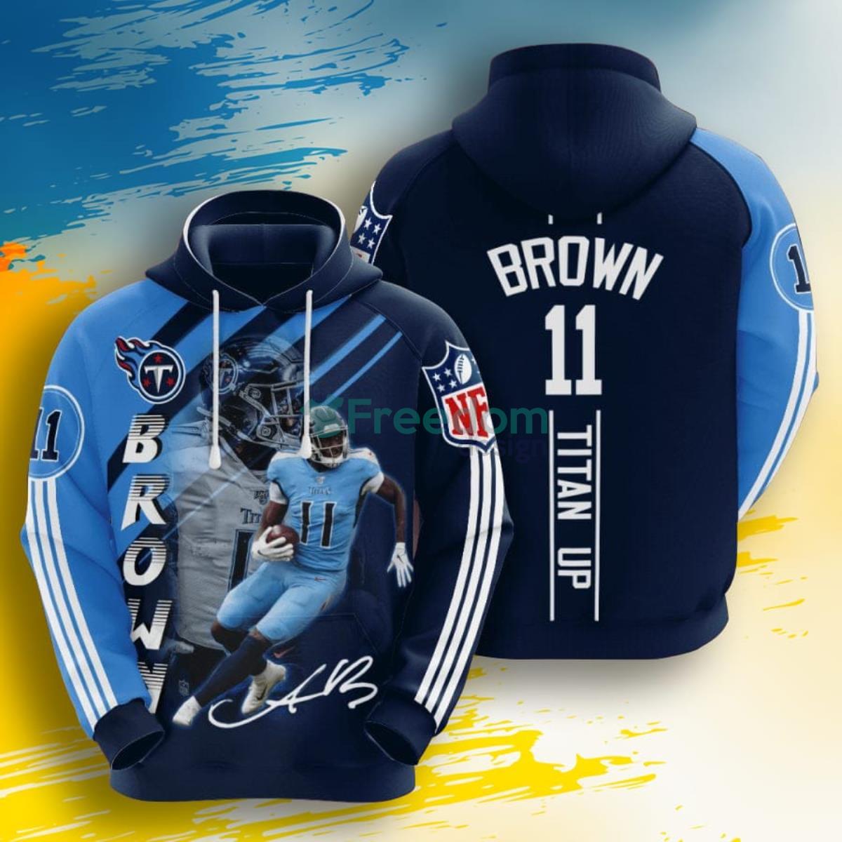 NFL Tennessee Titans A. J. Brown Navy Titans Blue Stripes 3D Pullover Hoodie For Fans Product Photo 1