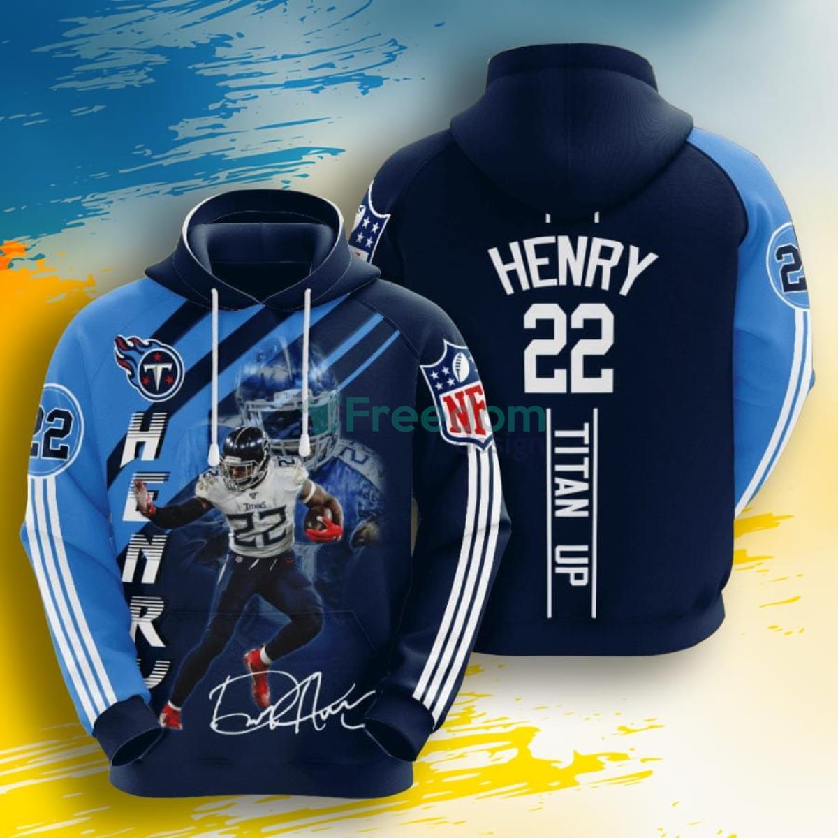 NFL Tennessee Titans Derrick Henry Navy Titans Blue Stripes 3D Pullover Hoodie For Fans Product Photo 1