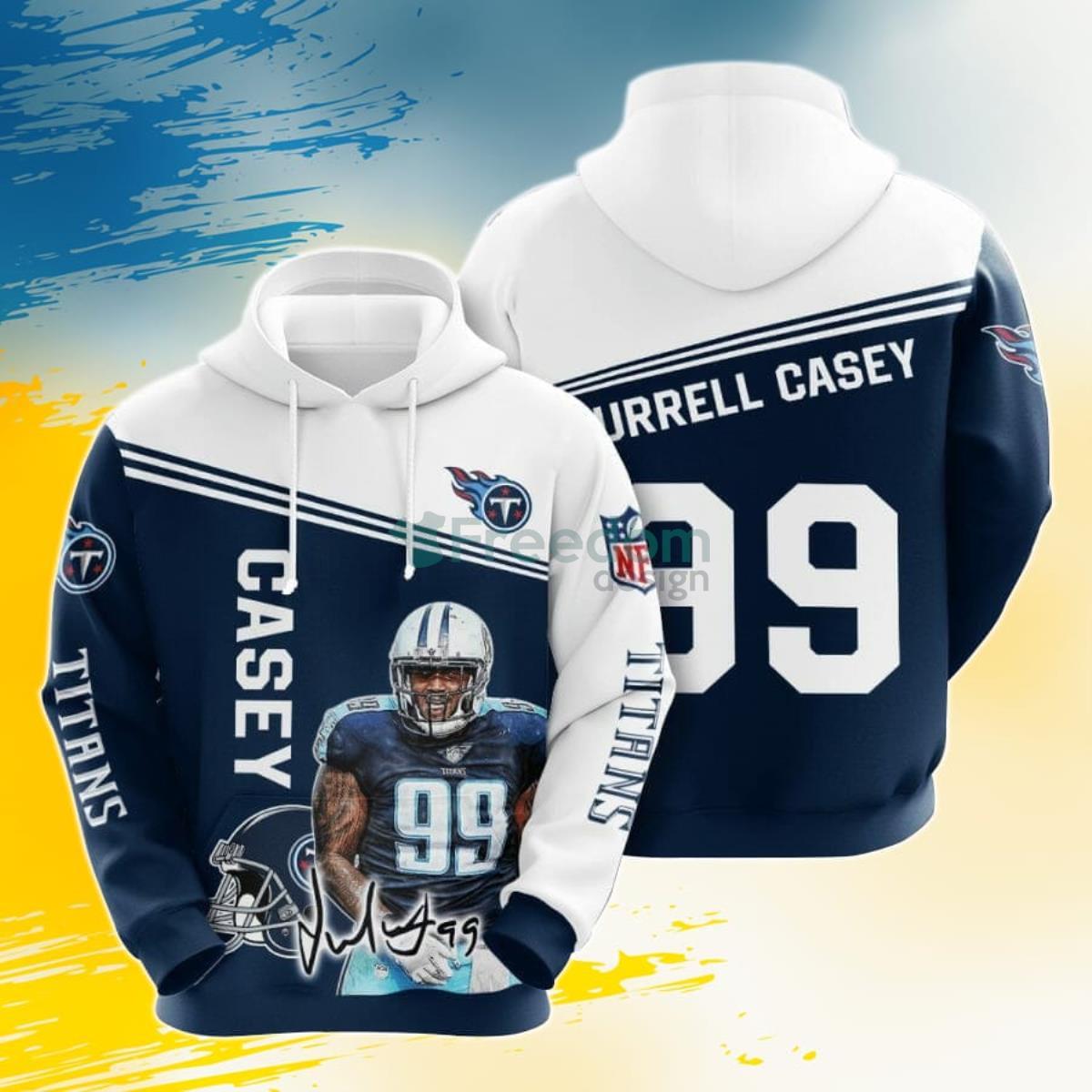 NFL Tennessee Titans Jurrell Casey Navy White 3D Pullover Hoodie For Fans Product Photo 1