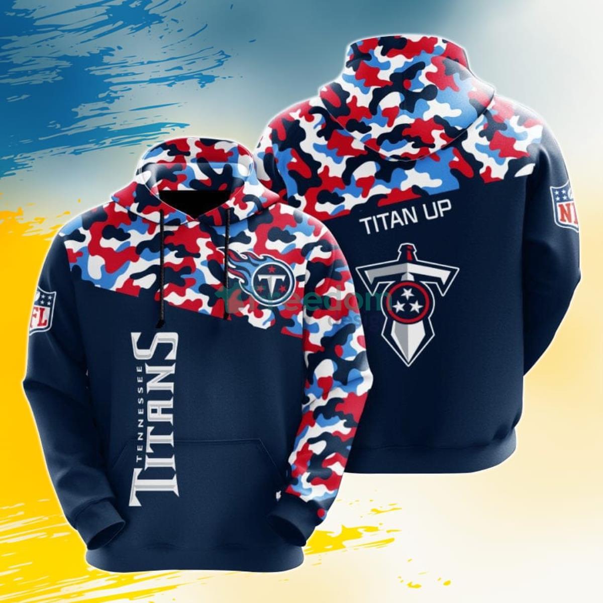 NFL Tennessee Titans Navy Red Camo 3D Pullover Hoodie For Fans Product Photo 1