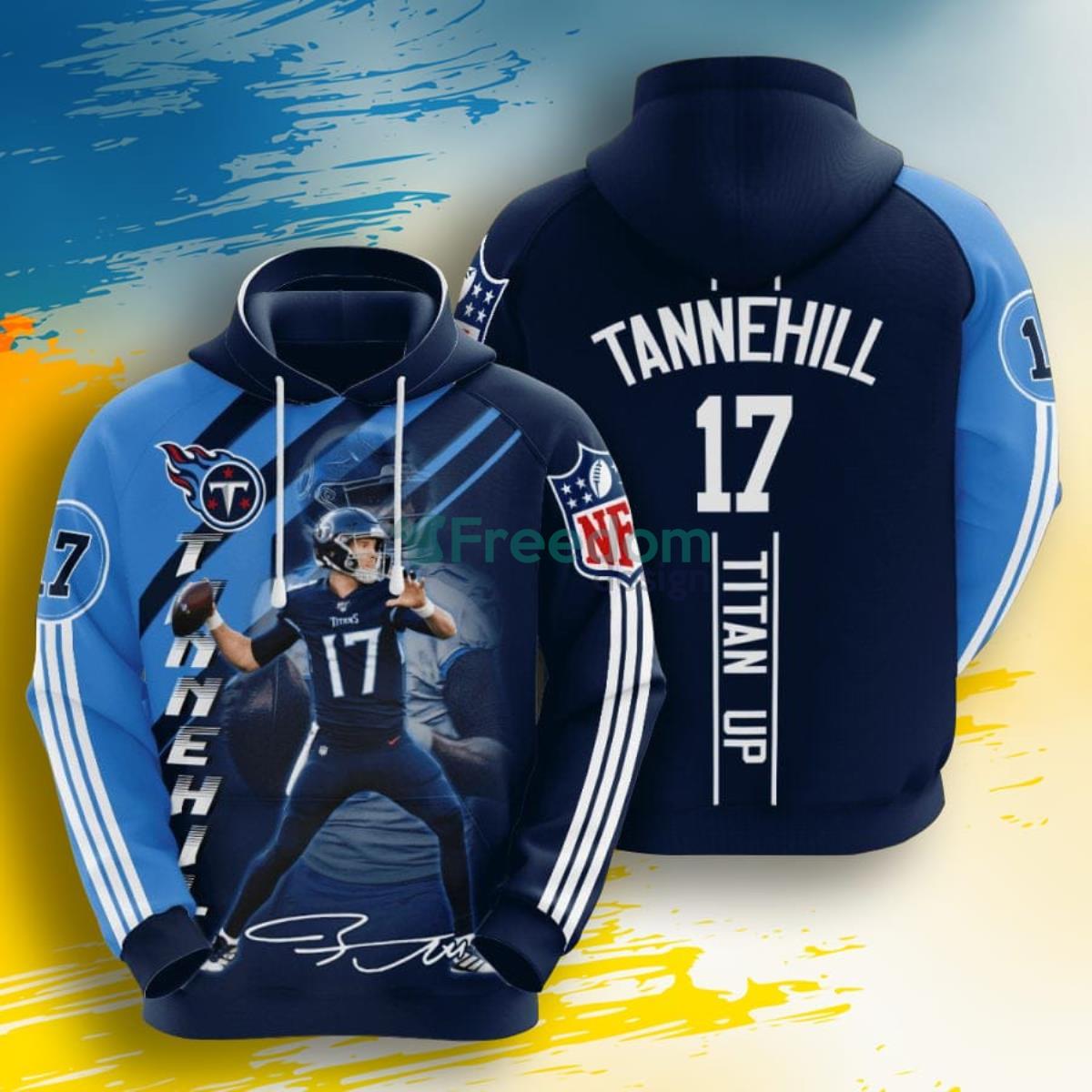 NFL Tennessee Titans Ryan Tannehill Navy Titans Blue Stripes 3D Pullover Hoodie For Fans Product Photo 1