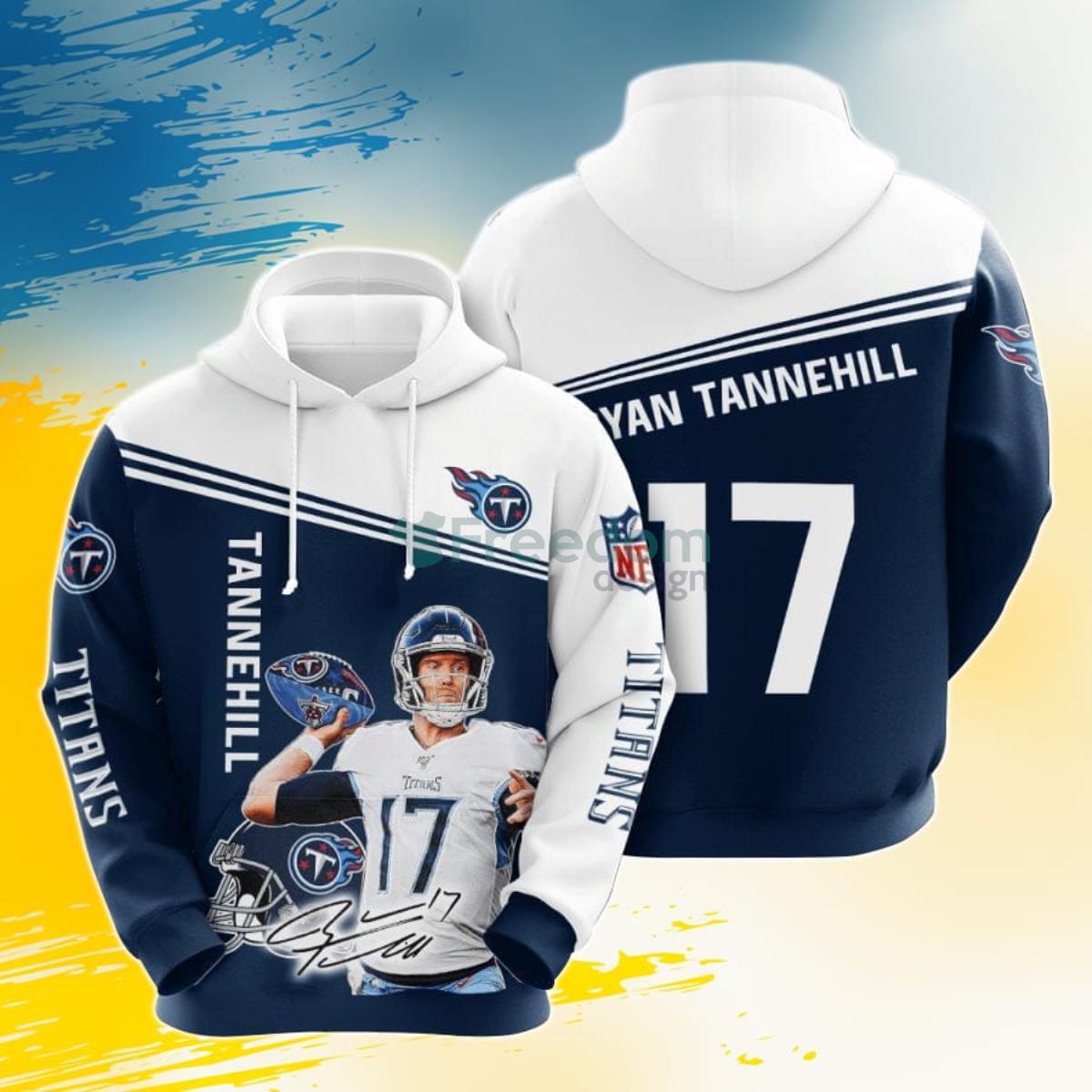 NFL Tennessee Titans Ryan Tannehill Navy White 3D Pullover Hoodie For Fans Product Photo 1