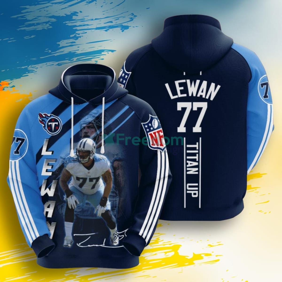 NFL Tennessee Titans Taylor Lewan Navy Titans Blue Stripes 3D Pullover Hoodie For Fans Product Photo 1