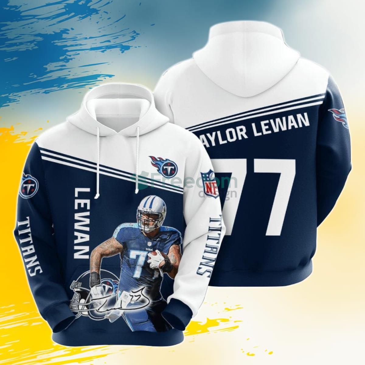 NFL Tennessee Titans Taylor Lewan Navy White 3D Pullover Hoodie For Fans Product Photo 1