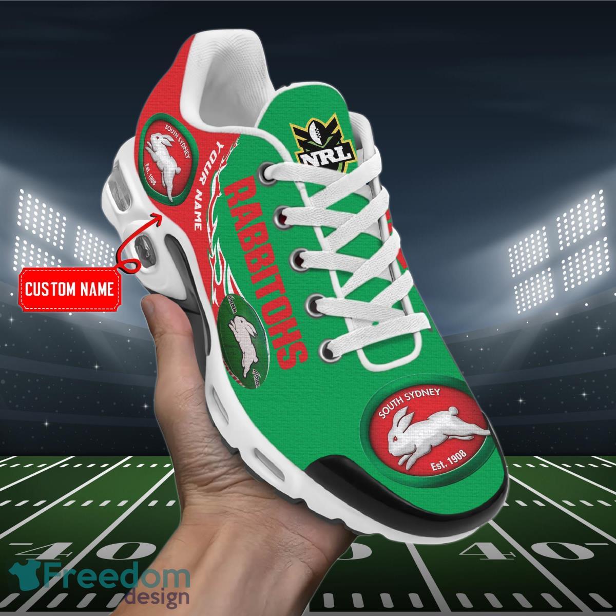 NRL South Sydney Rabbitohs Air Cushion Sport Shoes Custom Name Product Photo 2