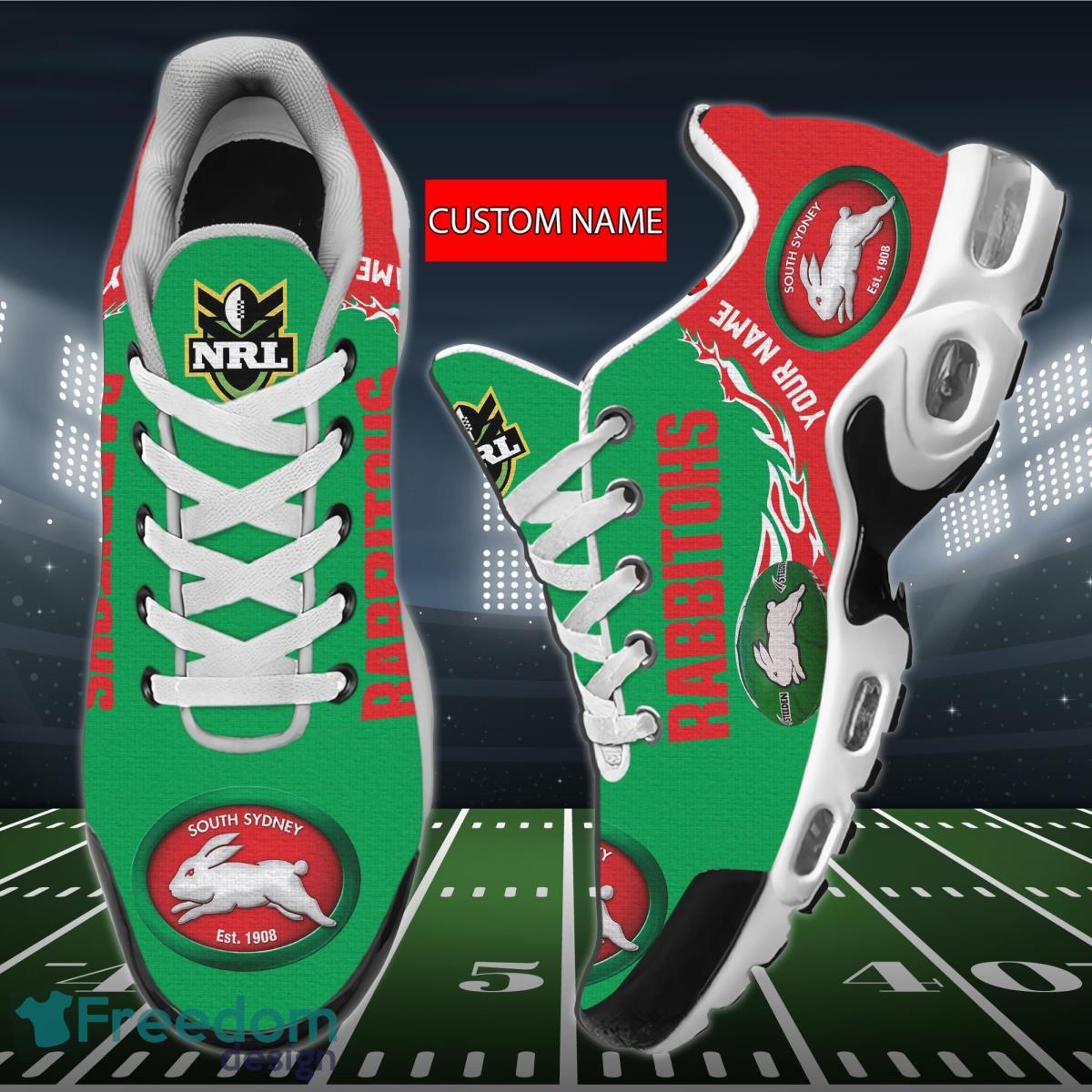 NRL South Sydney Rabbitohs Air Cushion Sport Shoes Custom Name Product Photo 1