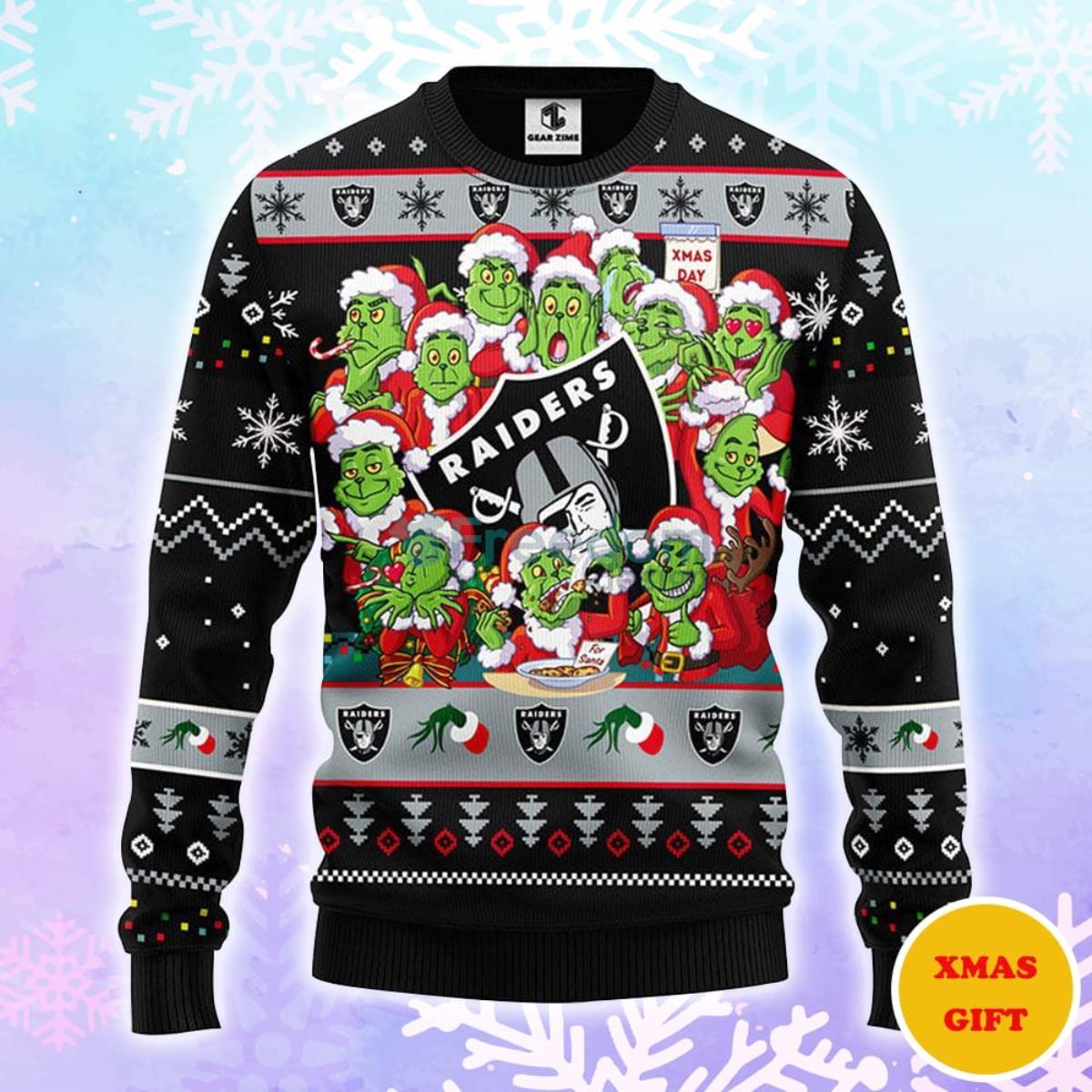 Oakland Raiders 12 Grinch Xmas Day Christmas AOP Sweater Product Photo 2