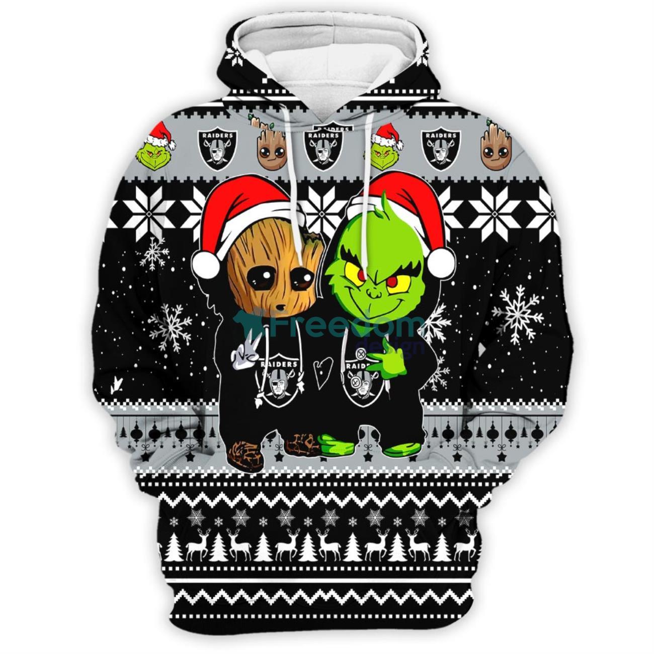 Oakland Raiders Baby Groot And Grinch Best Friends Unisex 3D Ugly