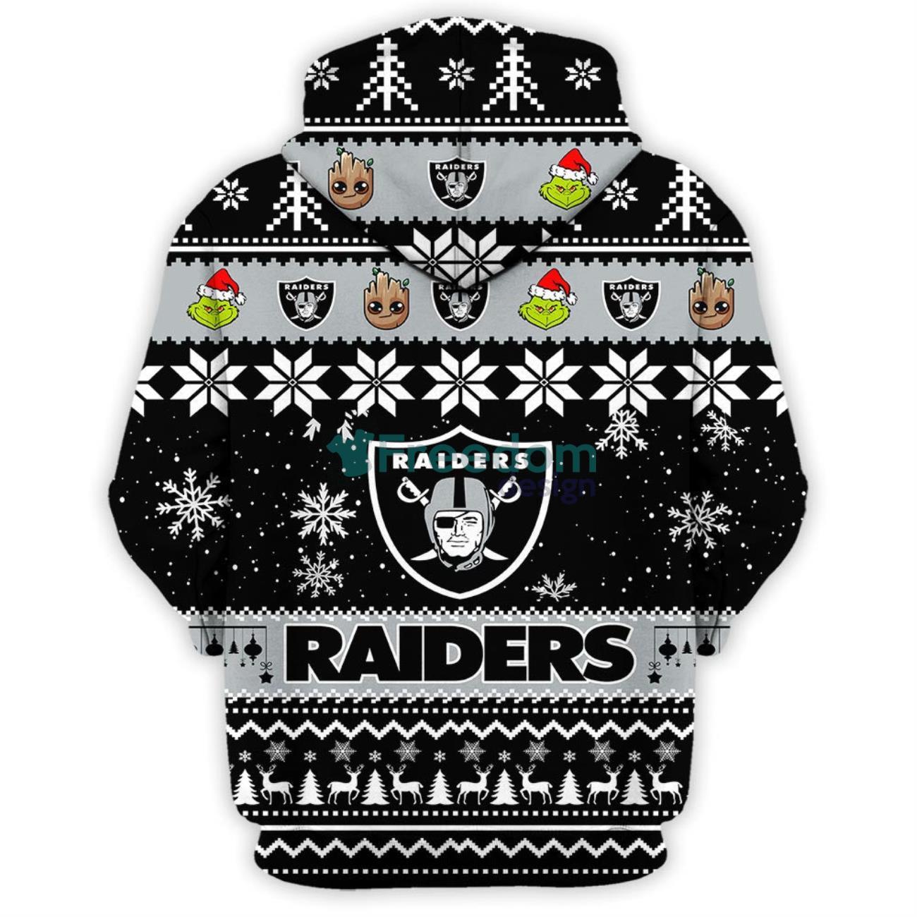 Oakland Raiders Baby Groot And Grinch Best Friends Ugly Christmas Sweater