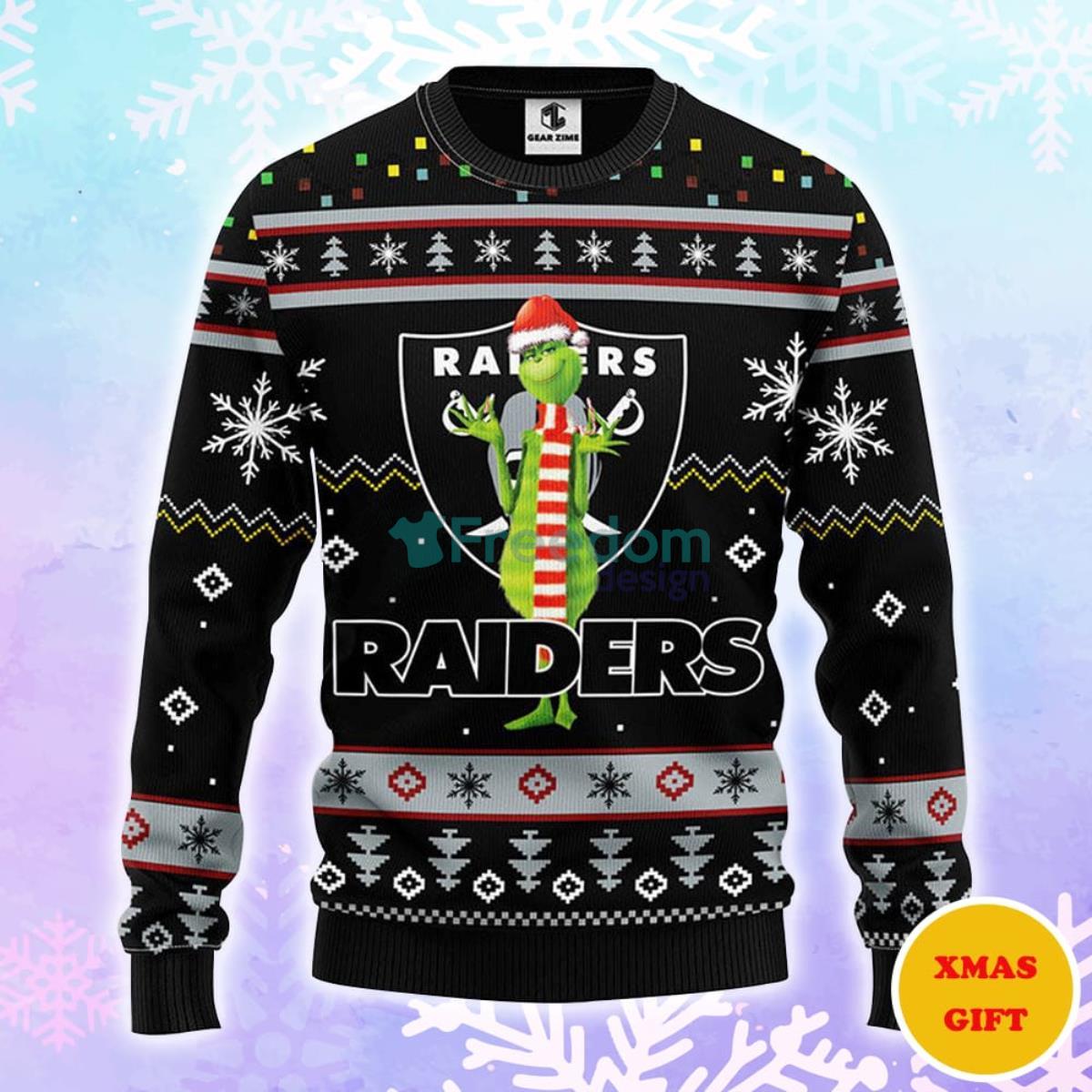 Oakland Raiders Funny Grinch Christmas AOP Sweater Product Photo 1