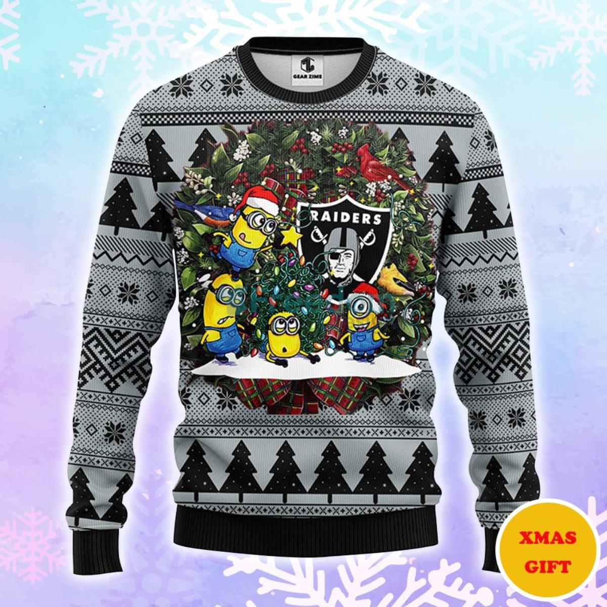 Oakland Raiders Minion Christmas AOP Sweater Product Photo 1