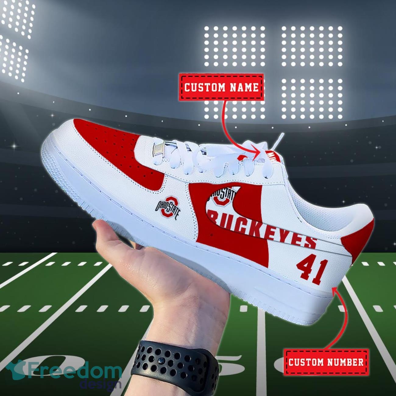 Ohio State Buckeyes NCAA Air Force Shoes Custom Name Product Photo 2