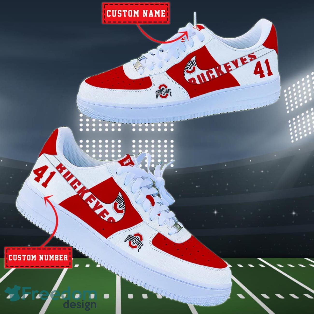 Ohio State Buckeyes NCAA Air Force Shoes Custom Name Product Photo 1