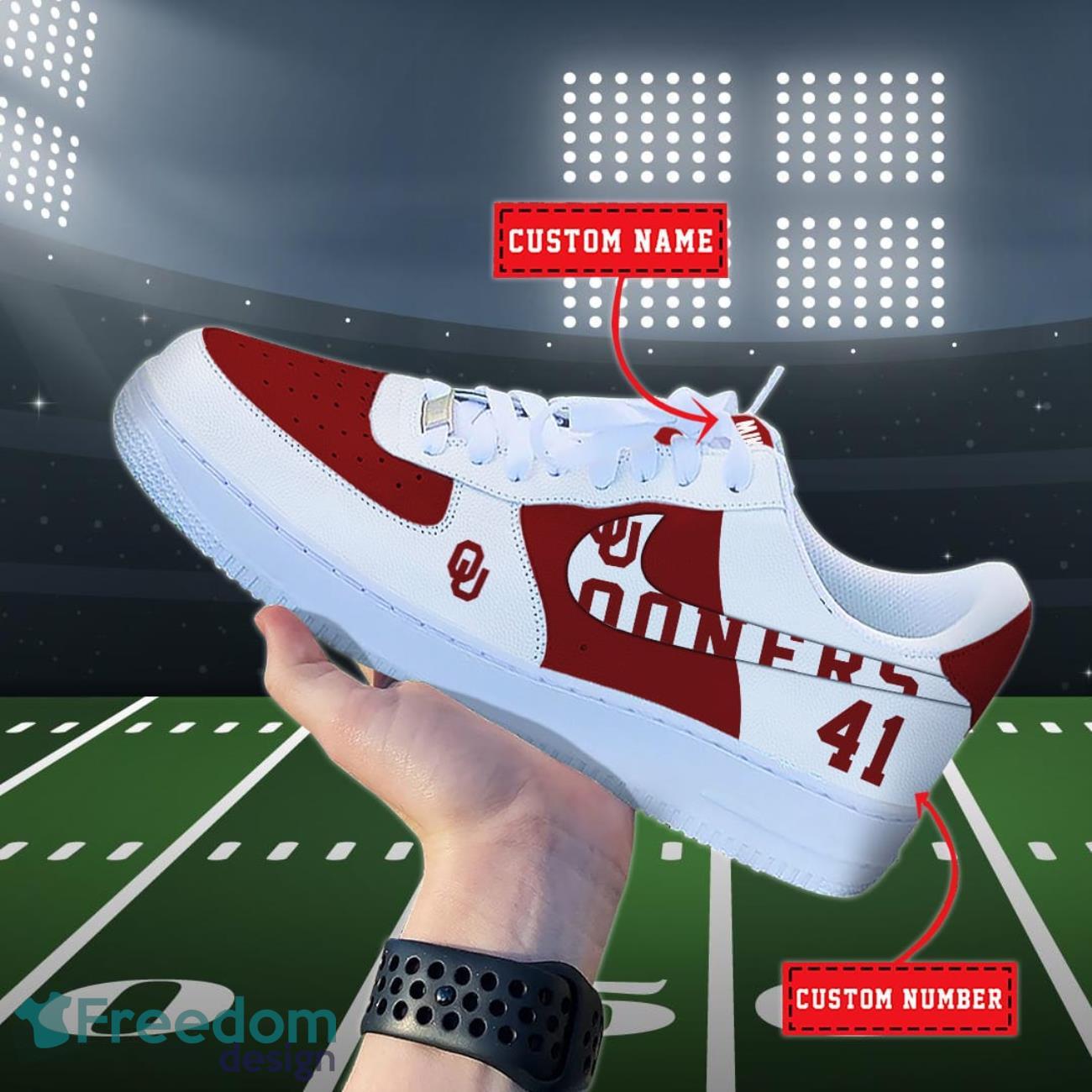 Oklahoma Sooners NCAA Air Force Shoes Custom Name Product Photo 2