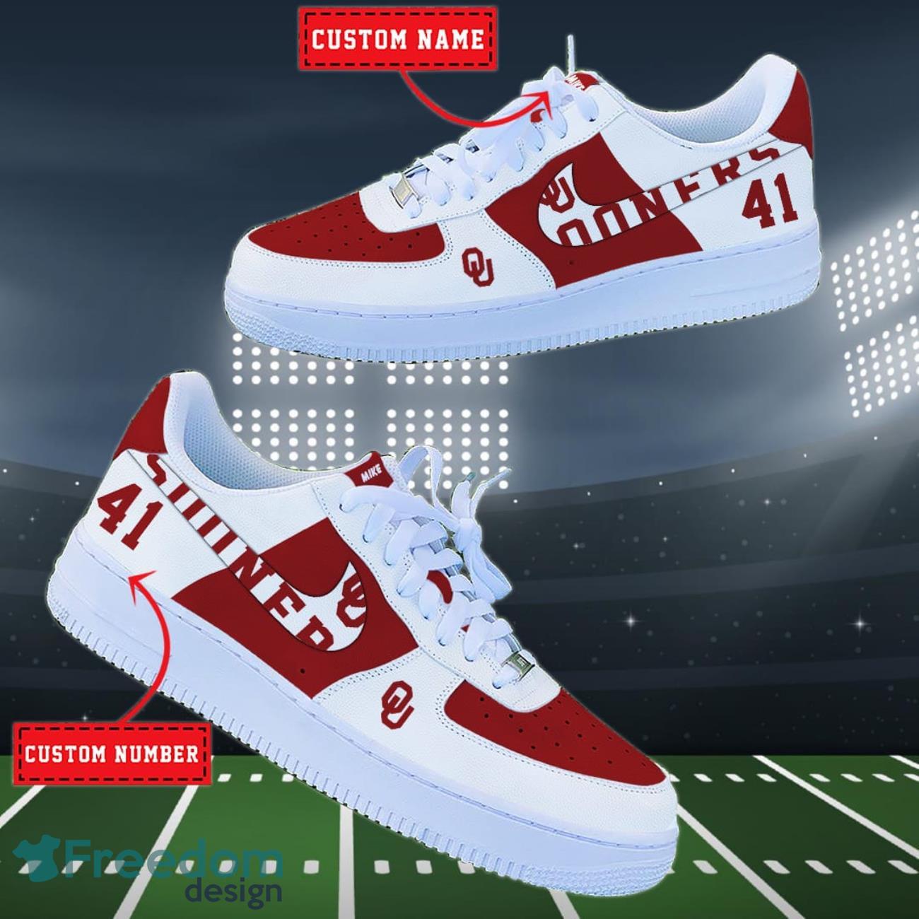 Oklahoma Sooners NCAA Air Force Shoes Custom Name Product Photo 1