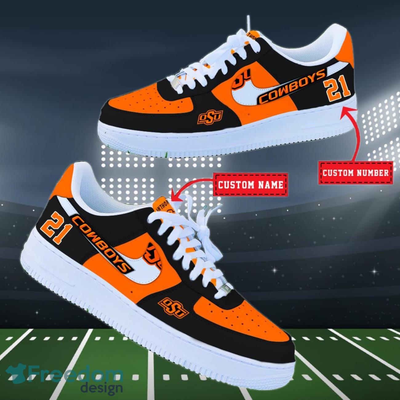 Oklahoma State Cowboys NCAA Air Force Shoes Custom Name Product Photo 1