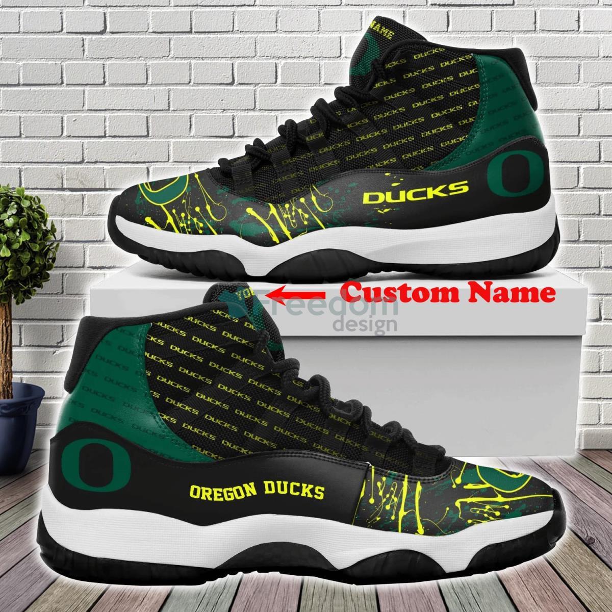 Oregon Ducks Air Jordan 11 Shoes Custom Name Shoes Product Photo 1