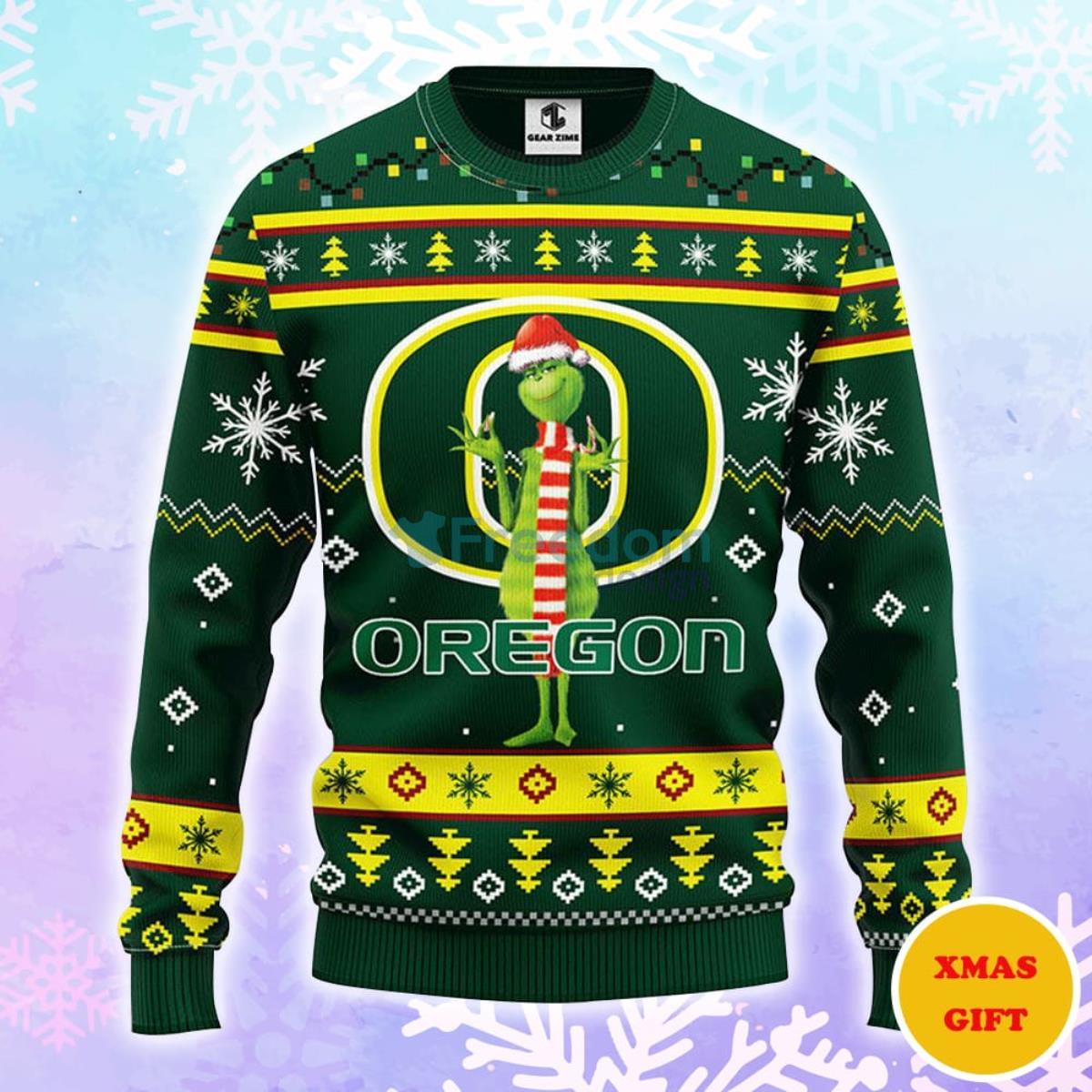 Oregon Ducks Funny Grinch Christmas AOP Sweater Product Photo 1