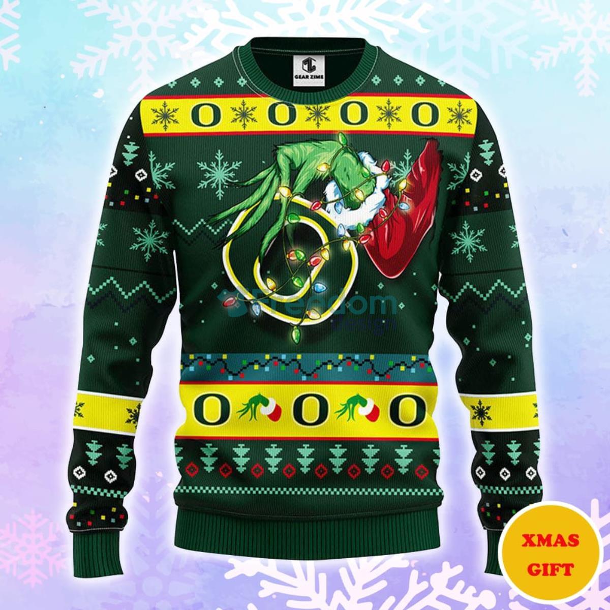 Oregon Ducks Grinch Christmas AOP Sweater Product Photo 1