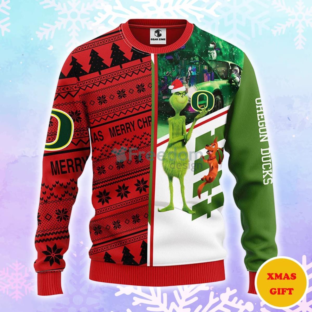 Oregon Ducks Grinch & Scooby-doo Christmas AOP Sweater Product Photo 1