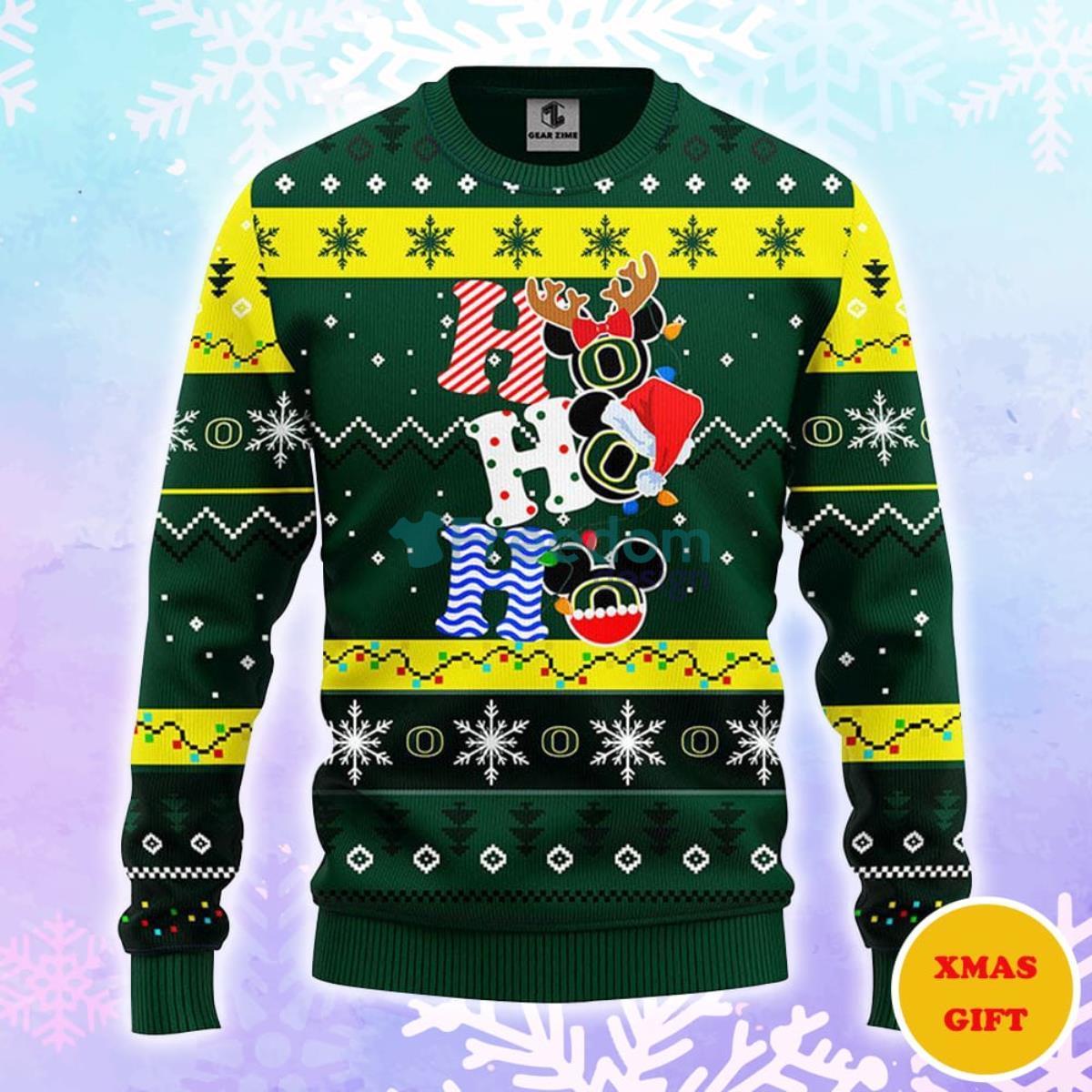 Oregon Ducks Hohoho Mickey Christmas AOP Sweater Product Photo 1