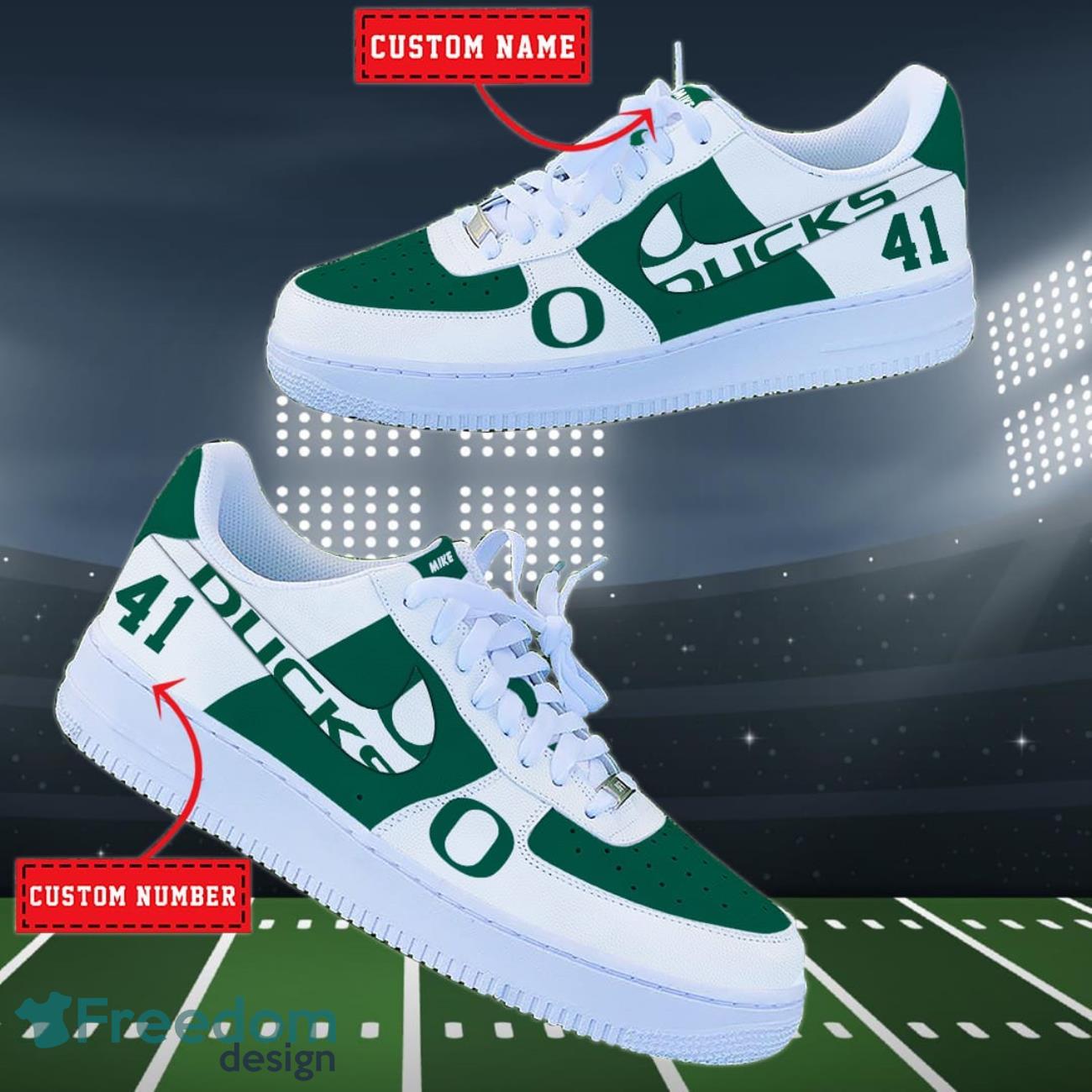 Oregon Ducks NCAA Air Force Shoes Custom Name Product Photo 2