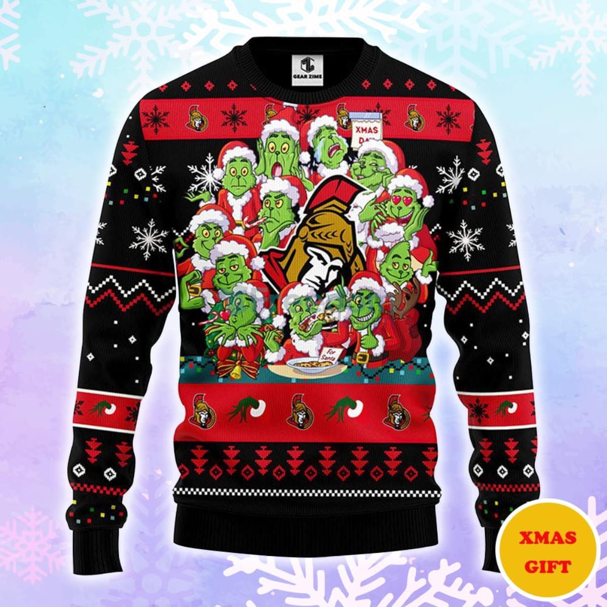 Ottawa Senators 12 Grinch Xmas Day Christmas AOP Sweater Product Photo 1