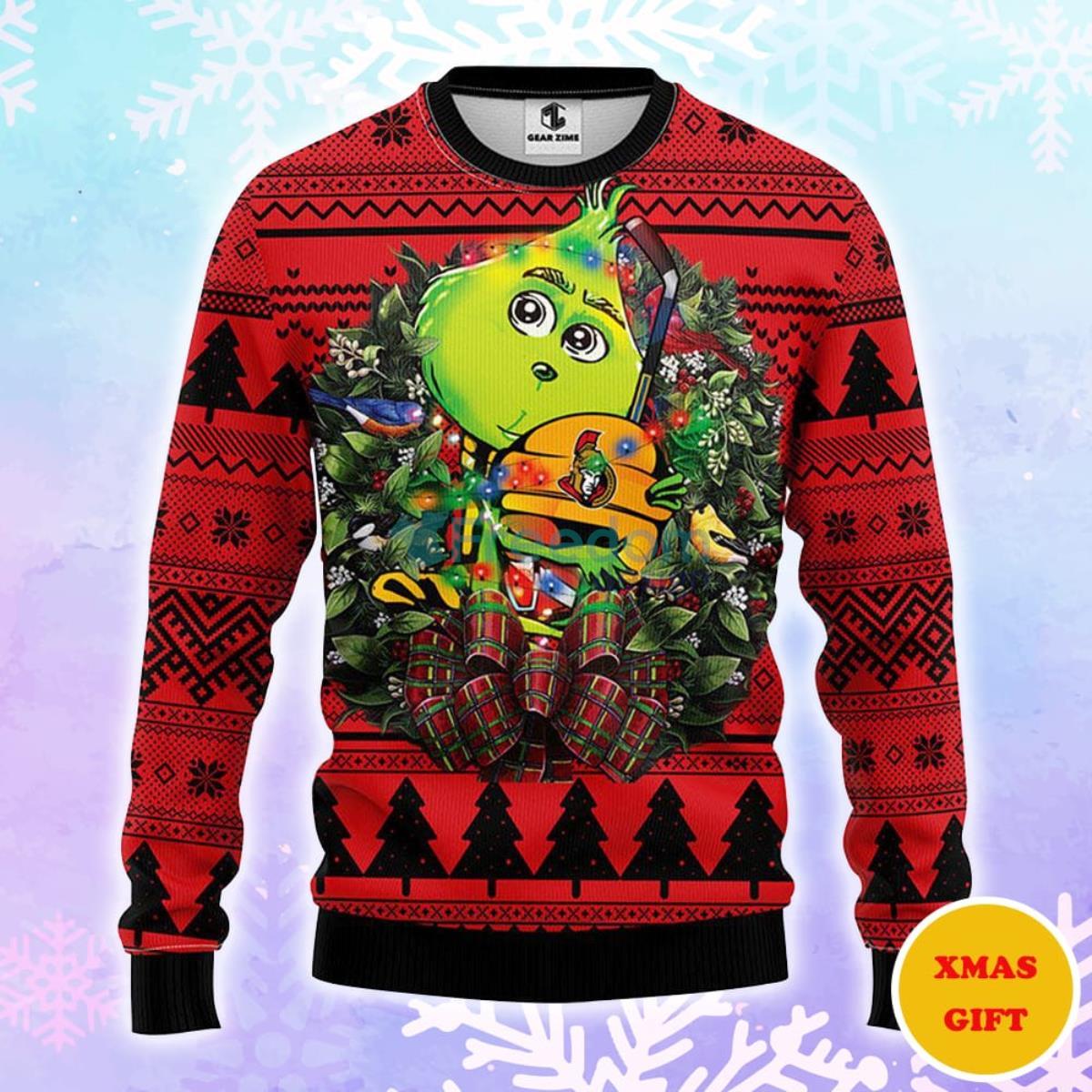 Ottawa Senators Grinch Hug Christmas AOP Sweater Product Photo 1