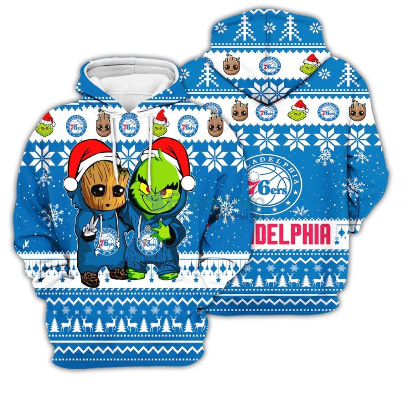 Philadelphia Phillies Baby Groot And Grinch Ugly Christmas 3D Hoodie - T- shirts Low Price