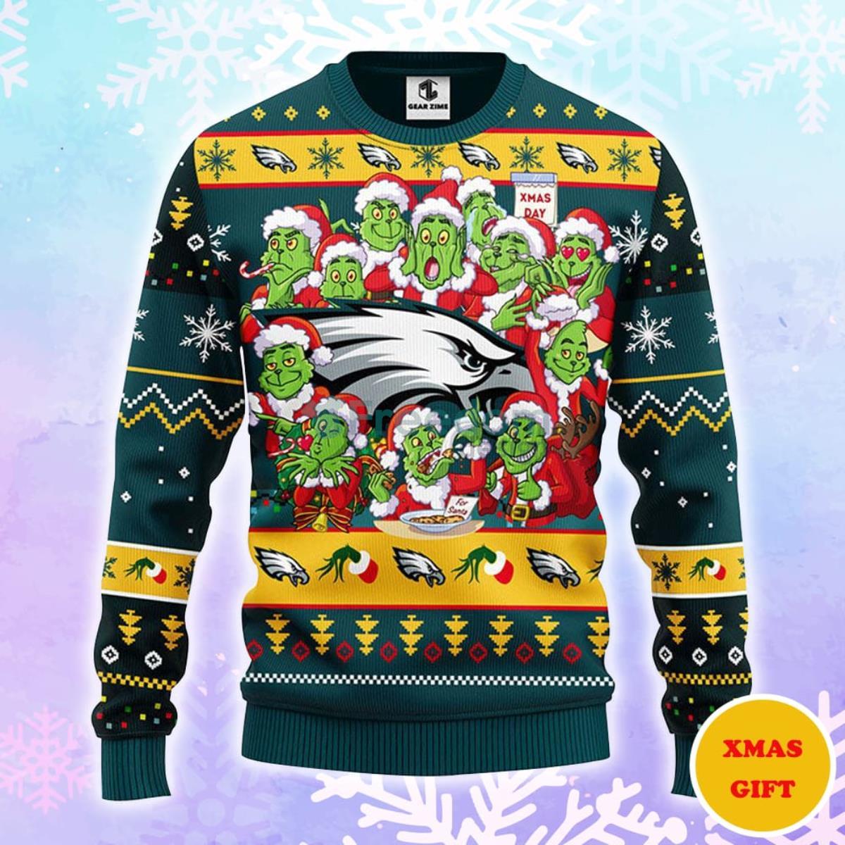 Philadelphia Eagles 12 Grinch Xmas Day Christmas AOP Sweater Product Photo 1