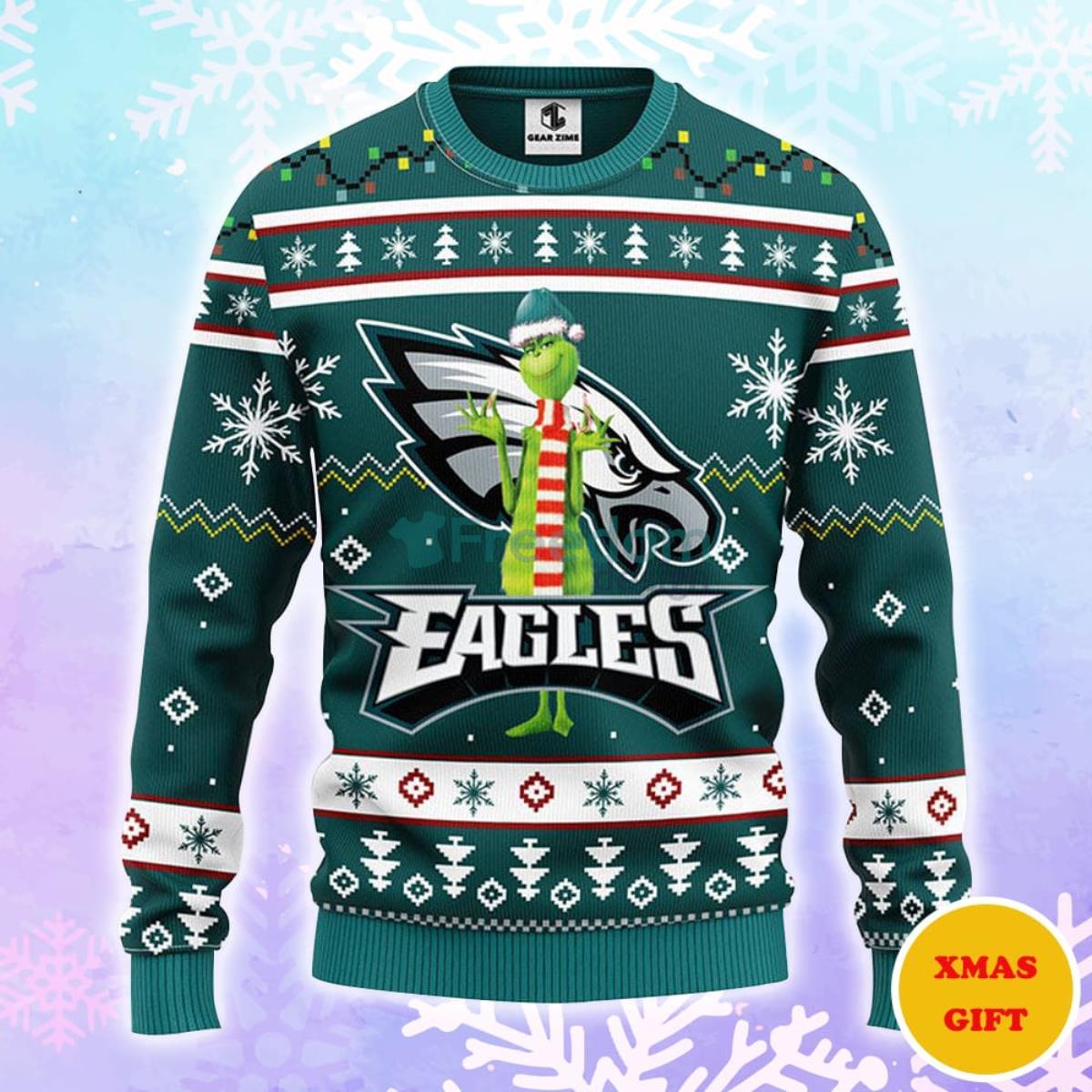 Philadelphia Eagles Funny Grinch Christmas AOP Sweater Product Photo 1