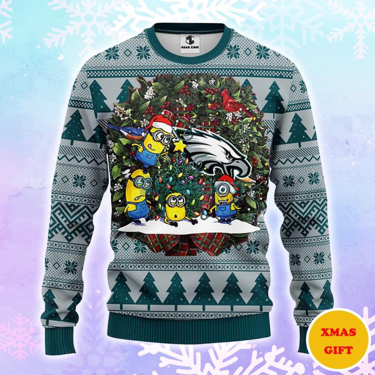 Philadelphia Eagles Minion Christmas AOP Sweater Product Photo 1