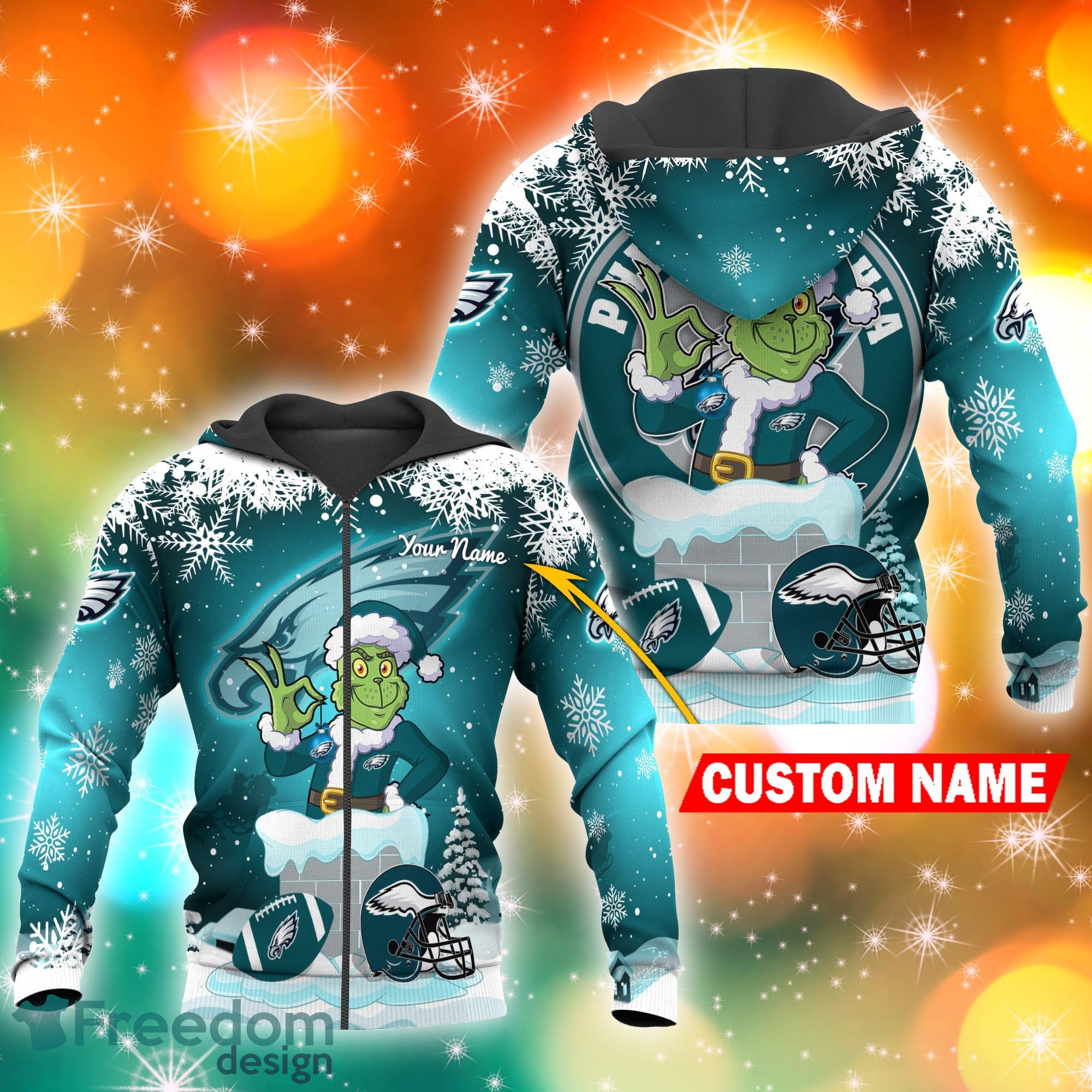 Philadelphia Eagles NFL Christmas Grinch in Chimney 3D Hoodie Pullover  Prints Custom Name - Freedomdesign