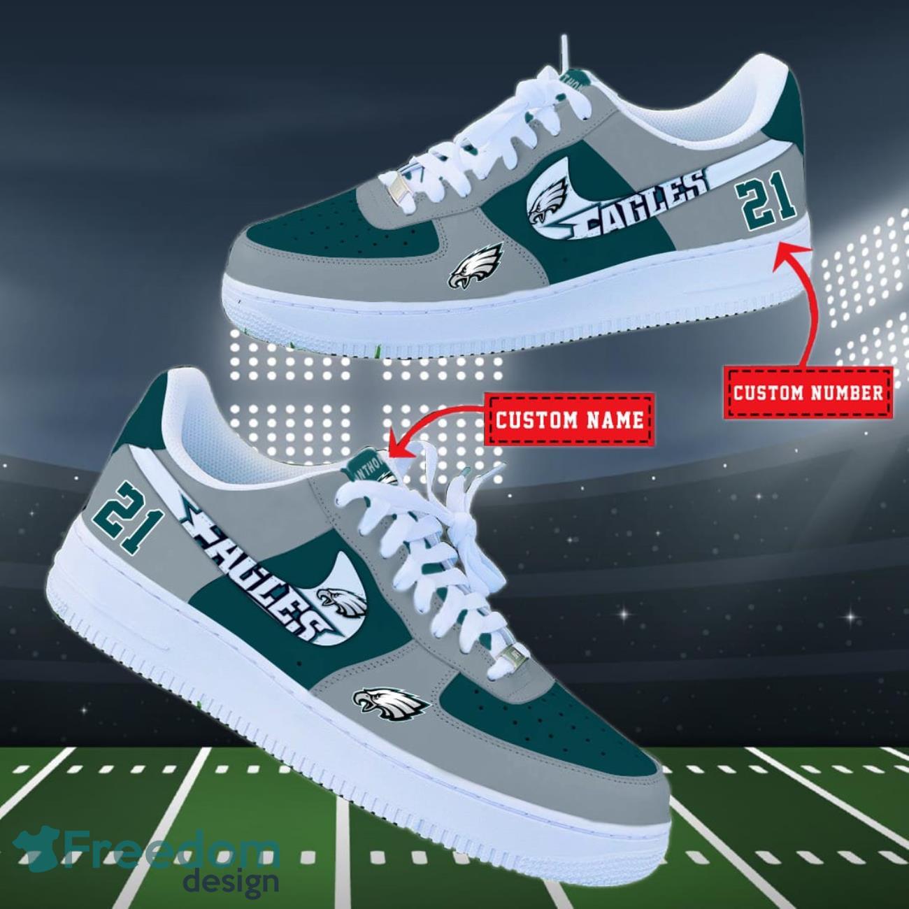 Philadelphia Eagles NFL Personalized Air Force Shoes Custom Name Product Photo 2