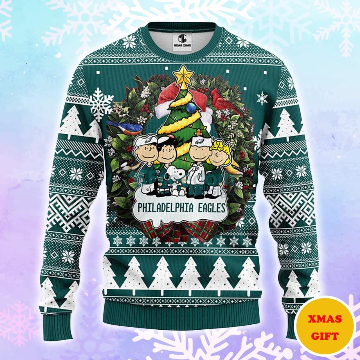 Philadelphia Eagles Snoopy Dog Christmas AOP Sweater Product Photo 1