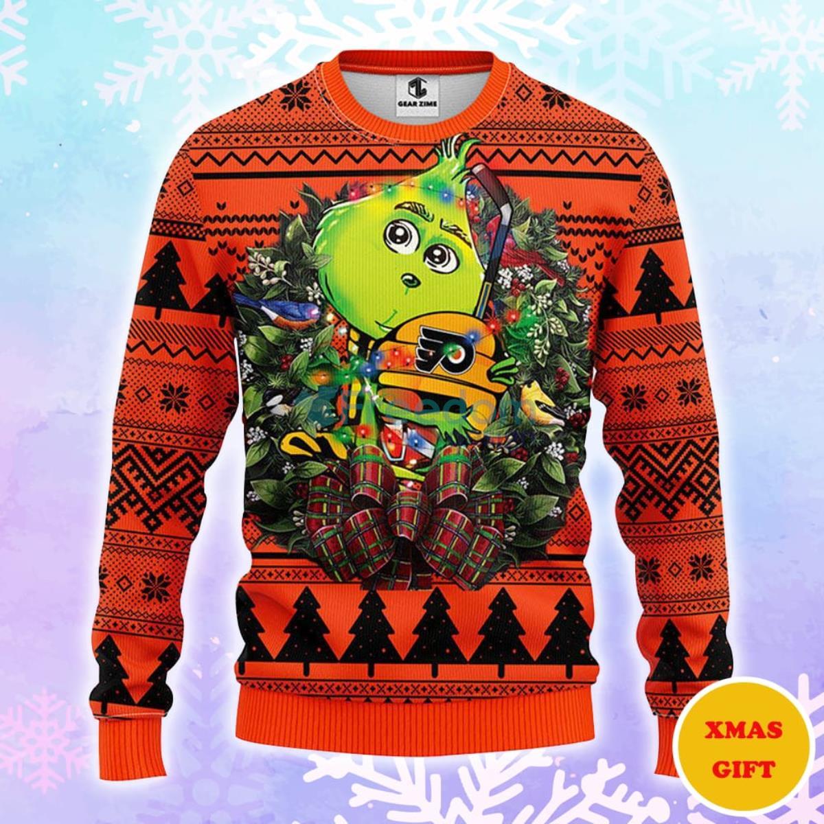 Philadelphia Flyers Grinch Hug Christmas AOP Sweater Product Photo 1