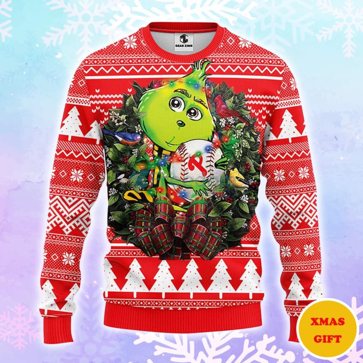 Philadelphia Phillies Grinch Hug Christmas AOP Sweater Product Photo 1